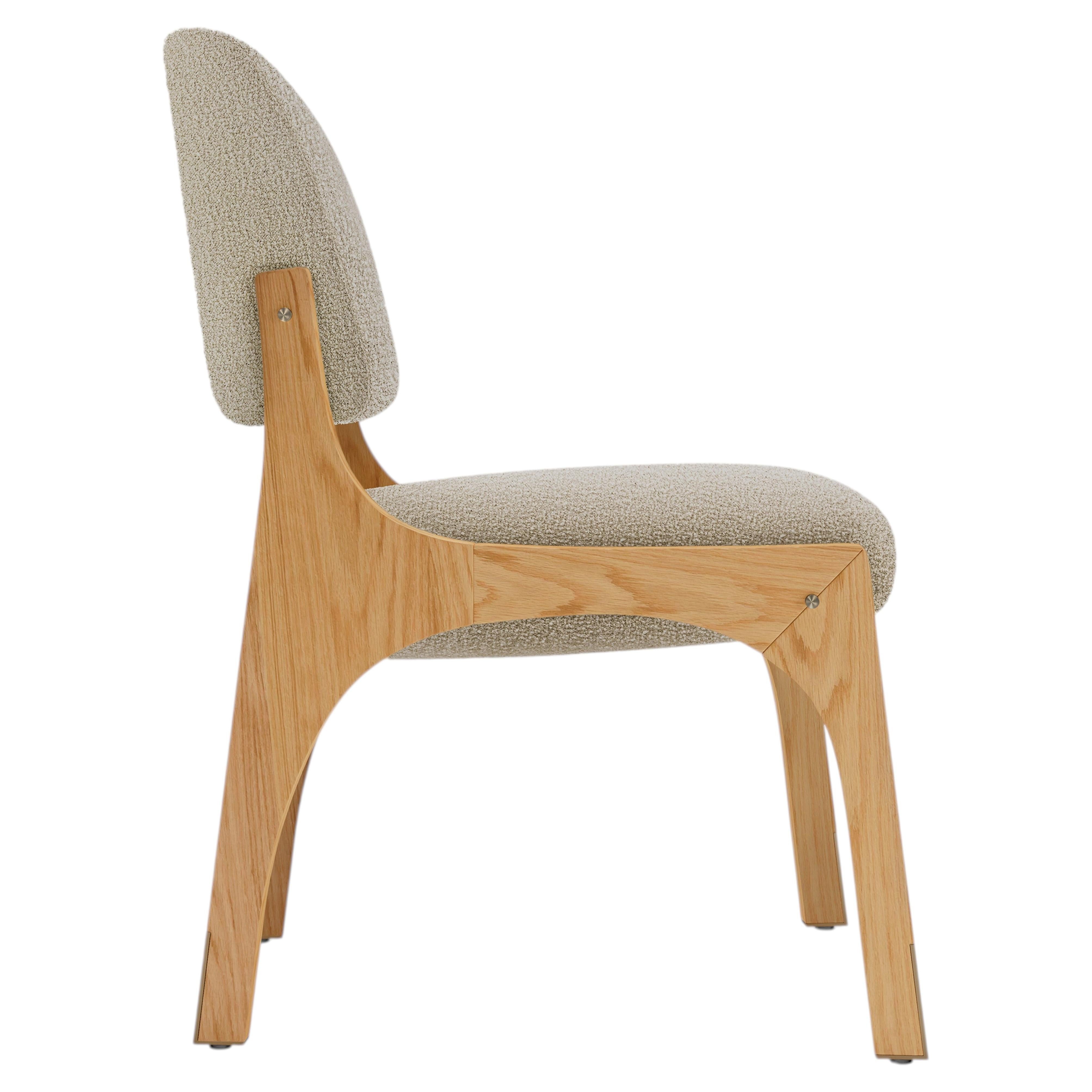 Modern natural oak taupe bouclé armless Arches II dining chair by InsidherLand