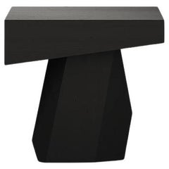 Organic Modern Natural Oak Wood Black Side Table Square Top Geometric Base