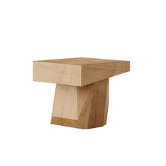 21Th Century Modern Natural Oak Wood Side Table Table Square Top Geometric Base