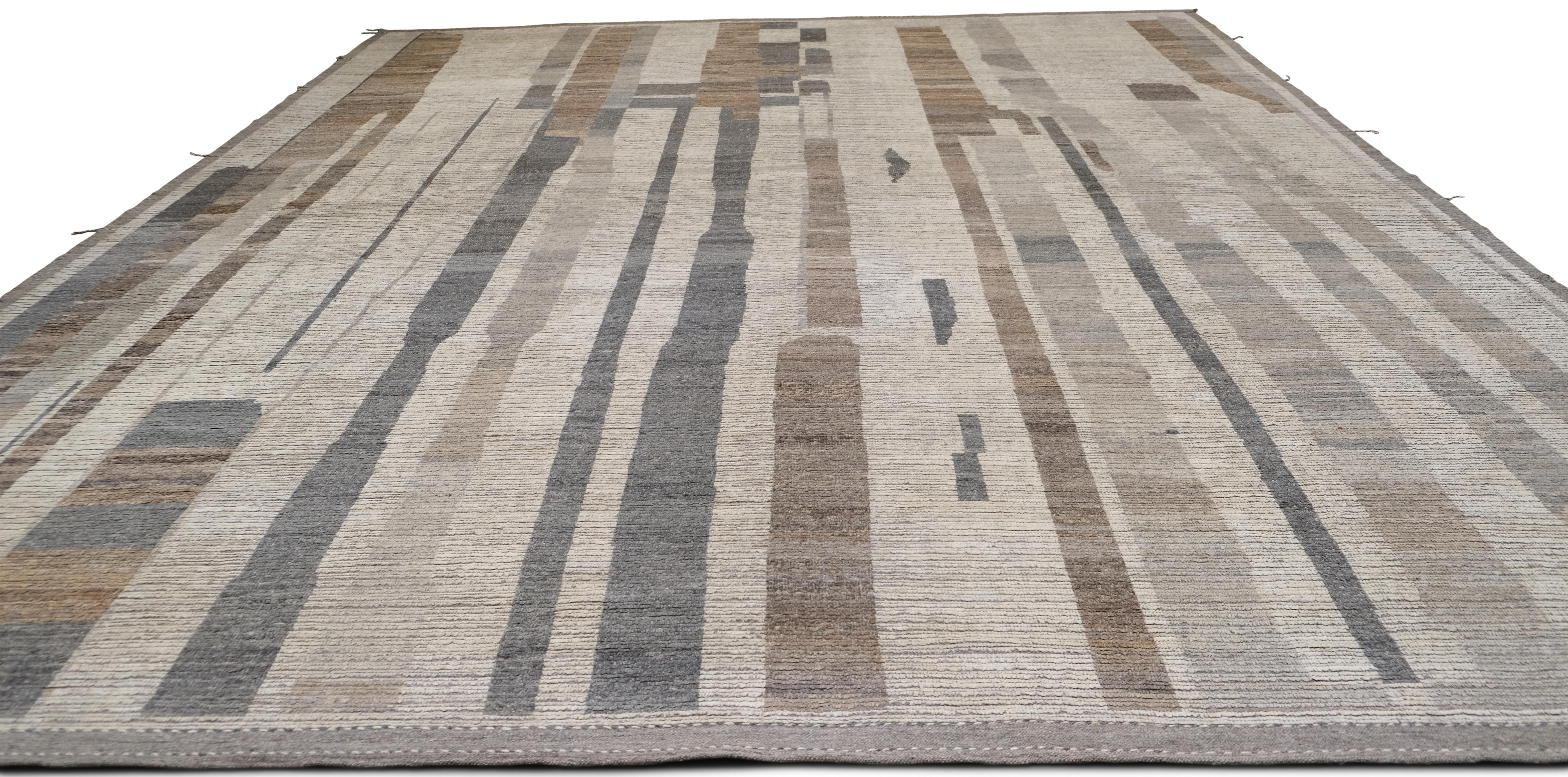 Moderner natürlicher, organisch gemusterter Wollteppich mit Flow-Muster 13'8''x16'7'' (21. Jahrhundert und zeitgenössisch) im Angebot