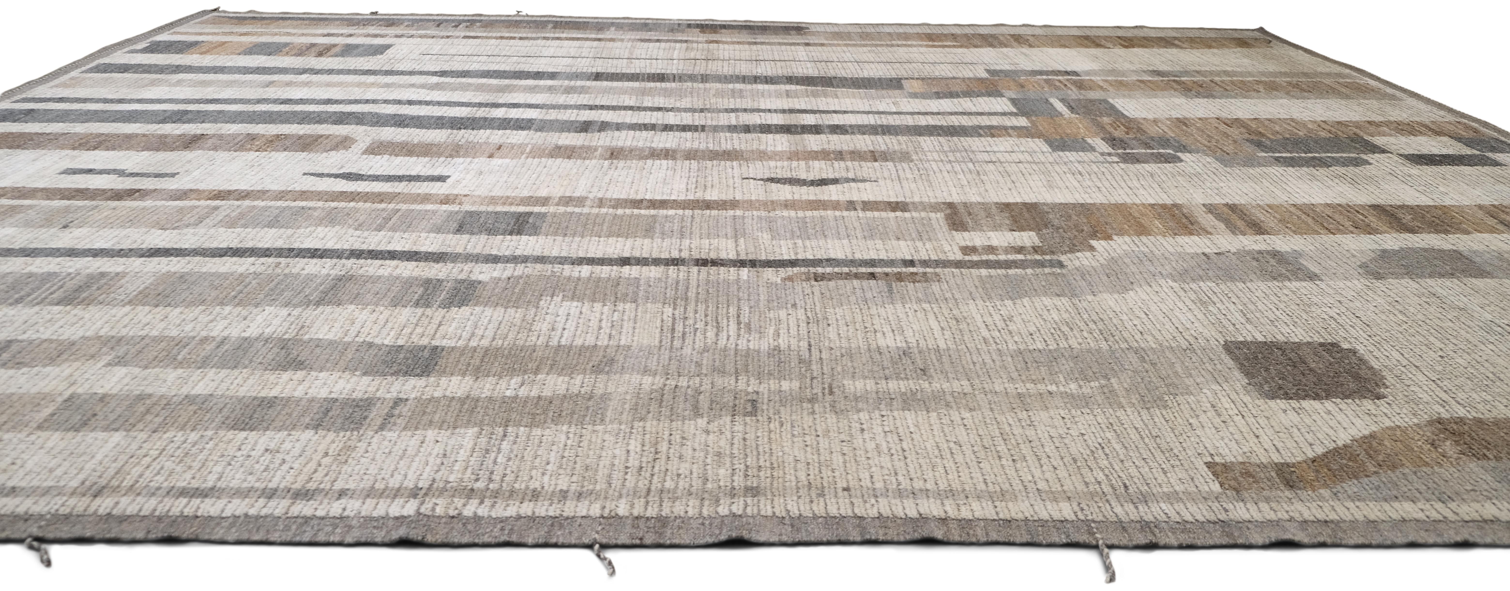 Moderner natürlicher, organisch gemusterter Wollteppich mit Flow-Muster 13'8''x16'7'' (Wolle) im Angebot
