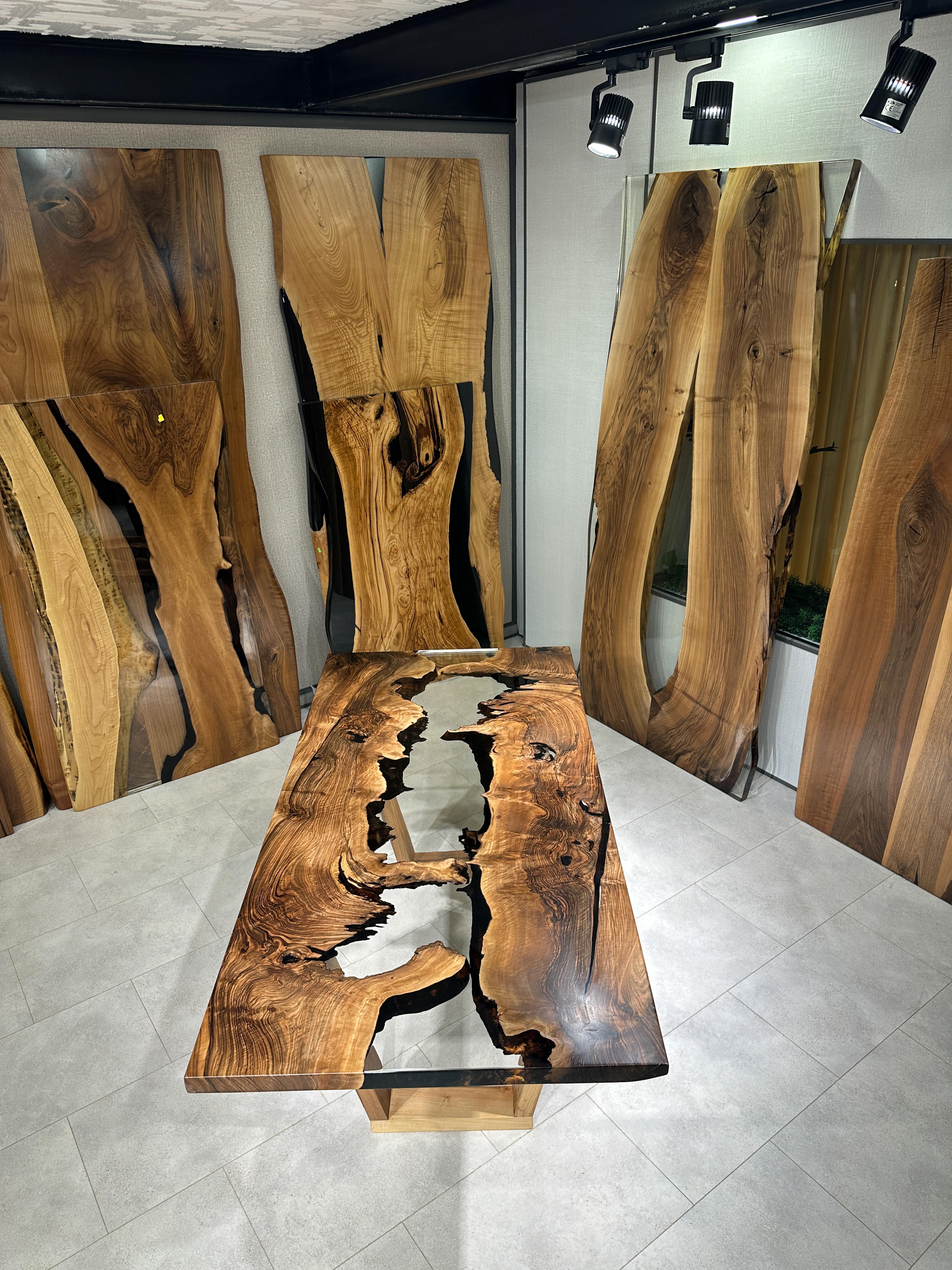 Turkish Modern Natural River Walnut Wood Kitchen Table For Sale