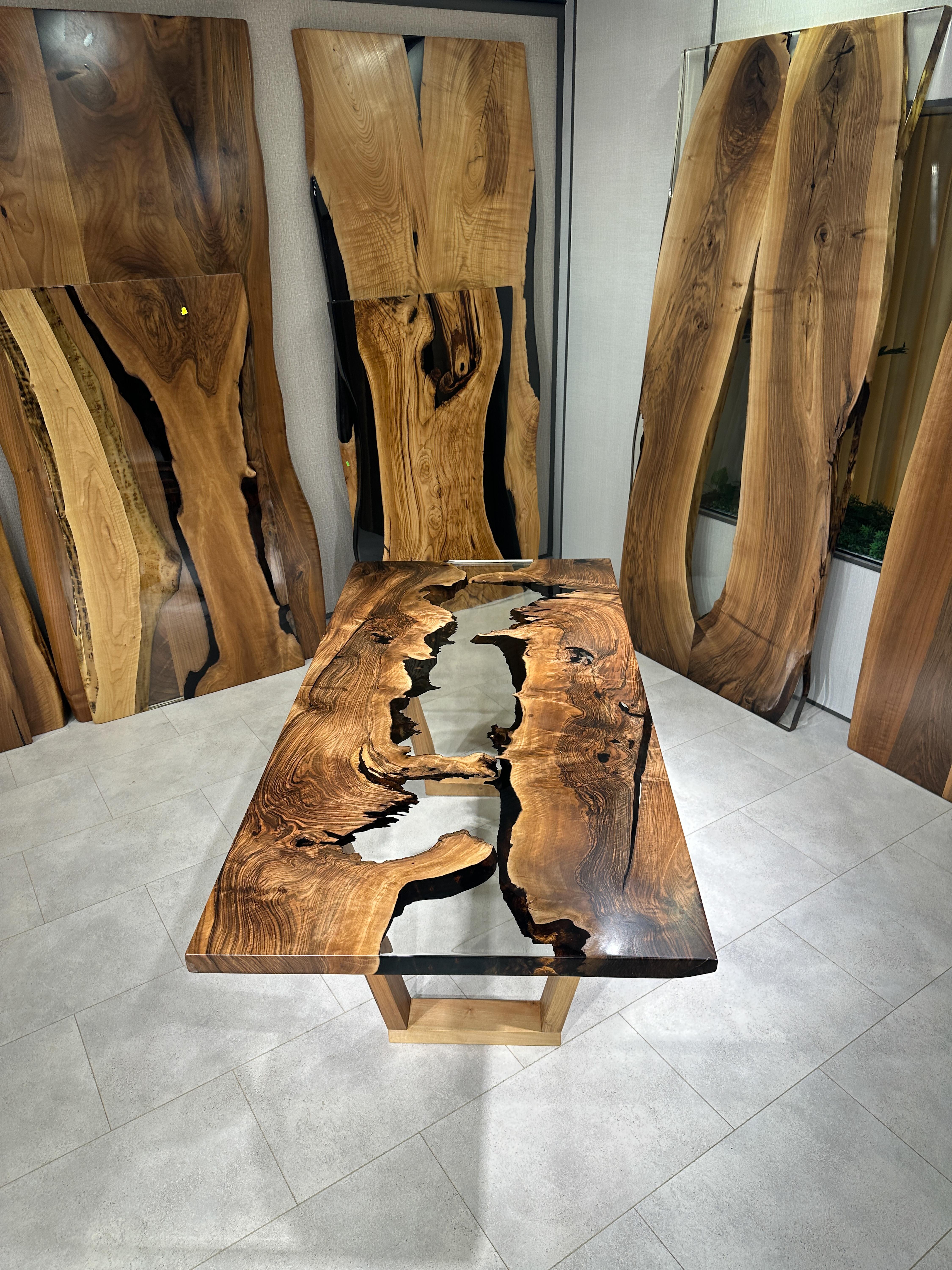 Turkish Modern Natural River Walnut Wood Kitchen Table For Sale