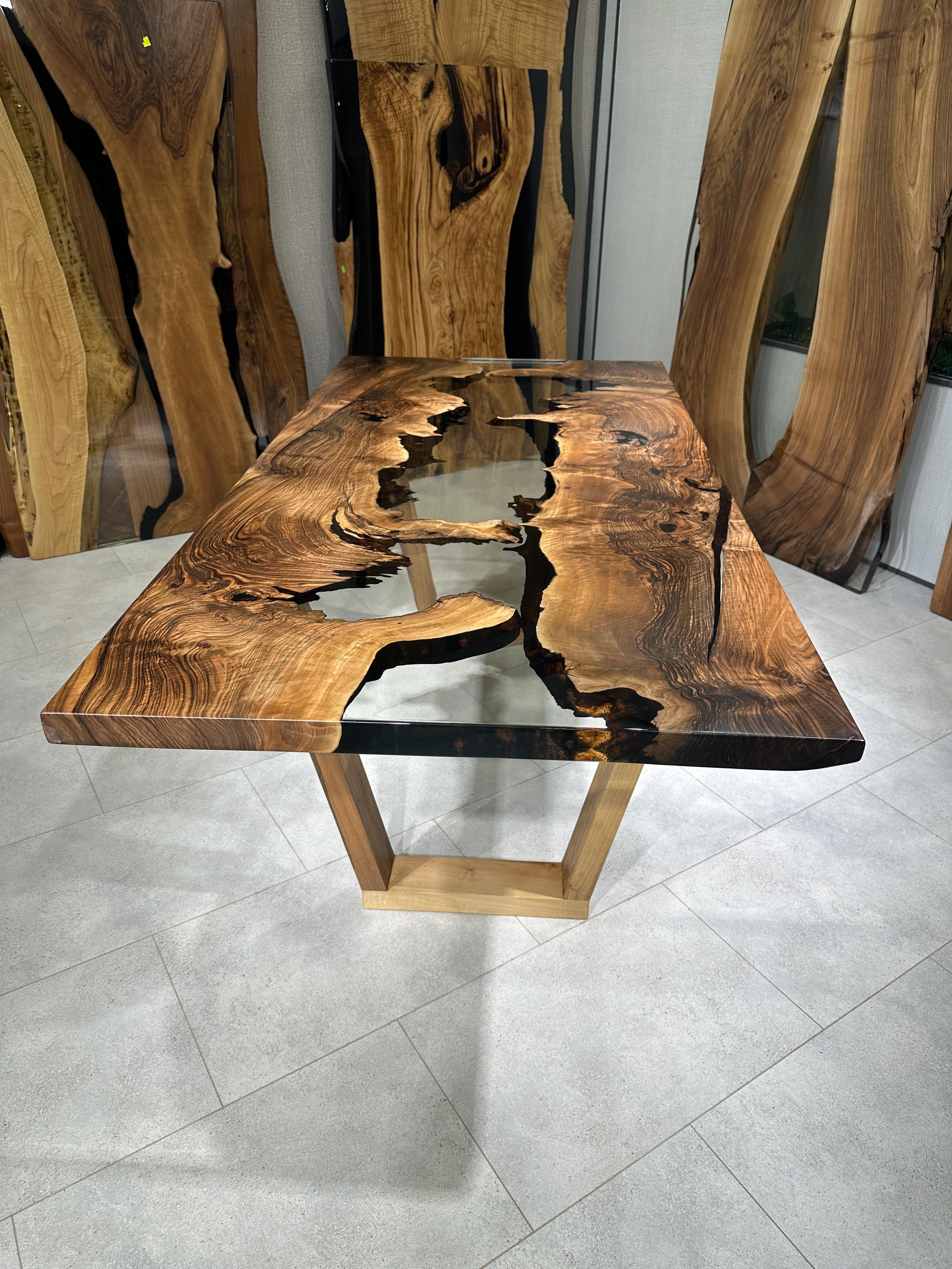 Modern Natural River Walnut Wood Kitchen Table For Sale