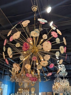 Modern Natural Stone and Brass Sputnik Chandelier