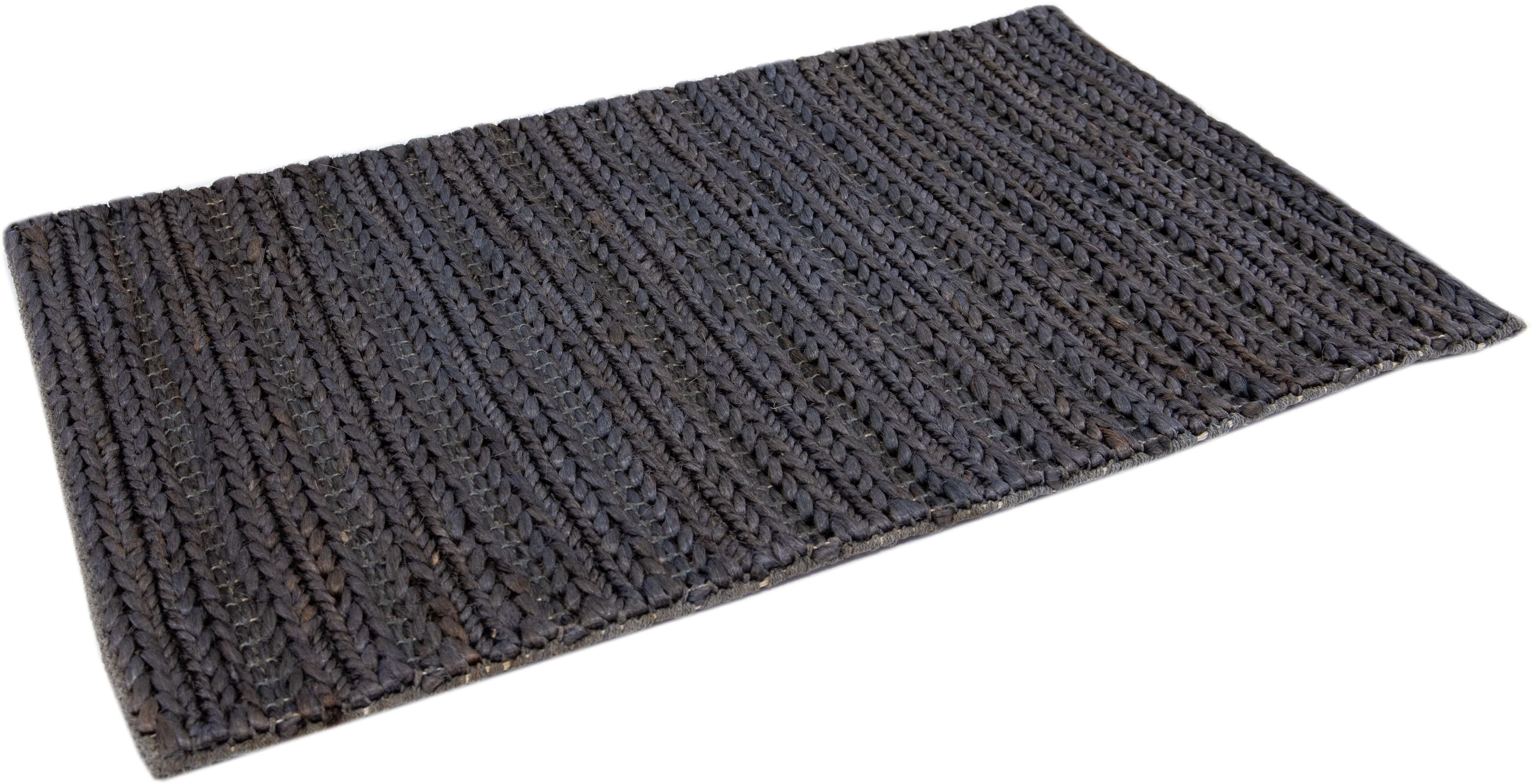 Tessuto a mano Tappeto di iuta personalizzato nero fatto a mano in stile moderno Nature in vendita