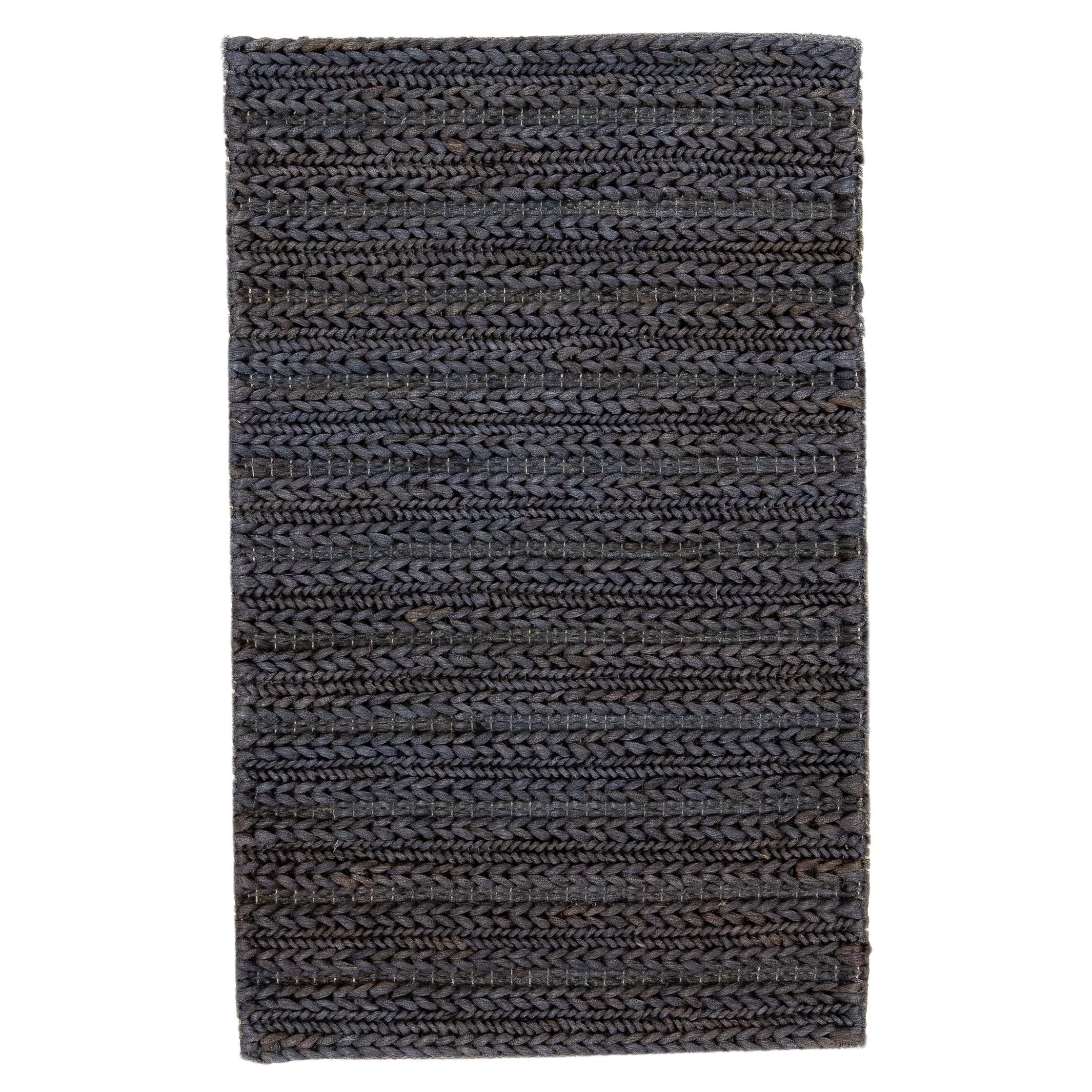 Modern Natural Style Black Handmade Custom Jute Rug