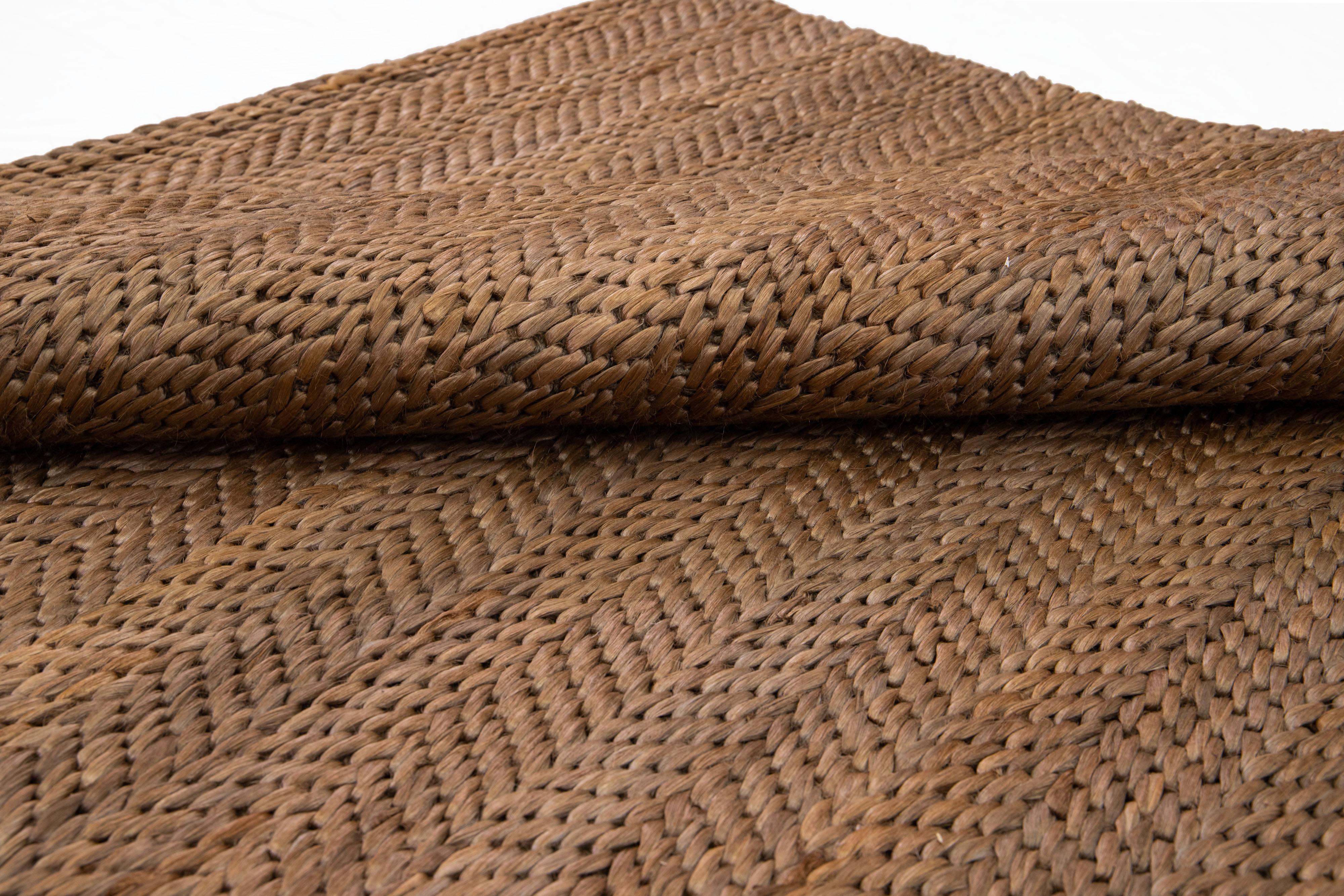 Modern Natural Texture Hand Woven Brown Jute & Cotton Area Rug In New Condition For Sale In Norwalk, CT
