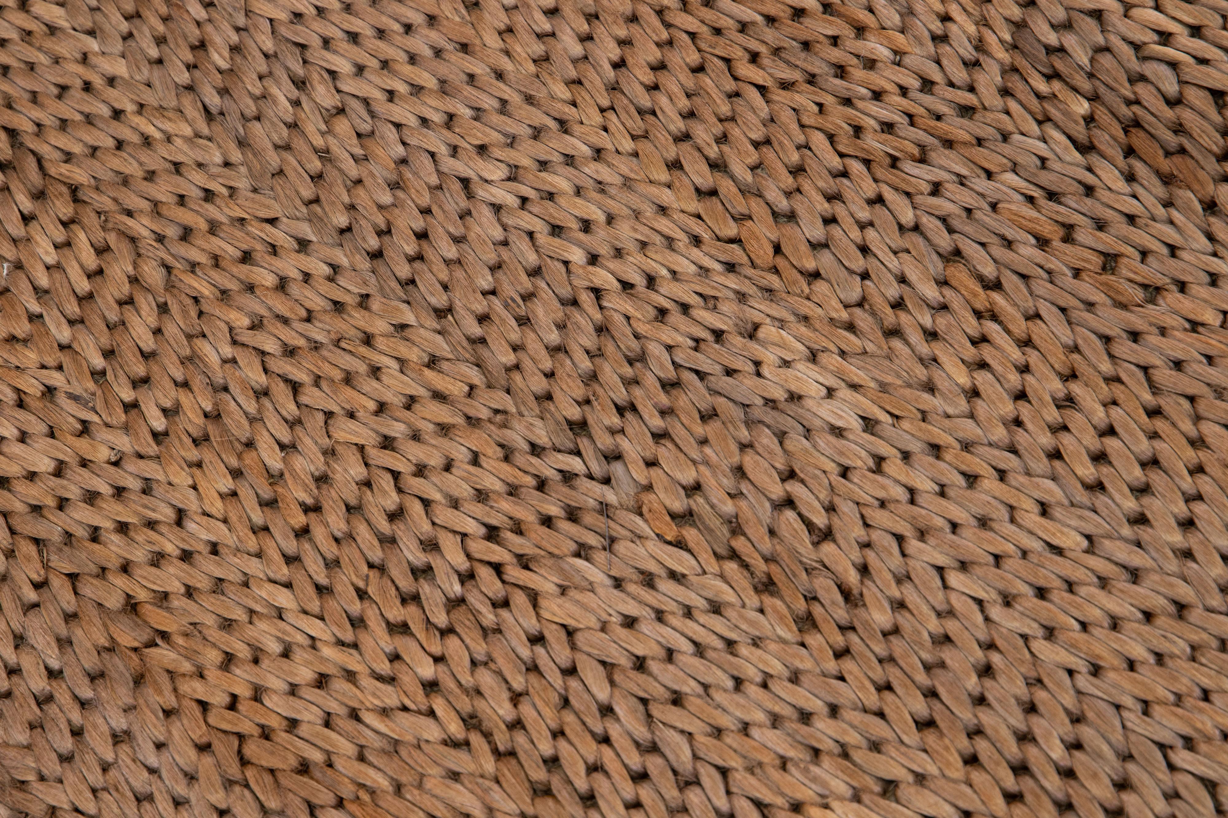 Contemporary Modern Natural Texture Hand Woven Brown Jute & Cotton Area Rug For Sale