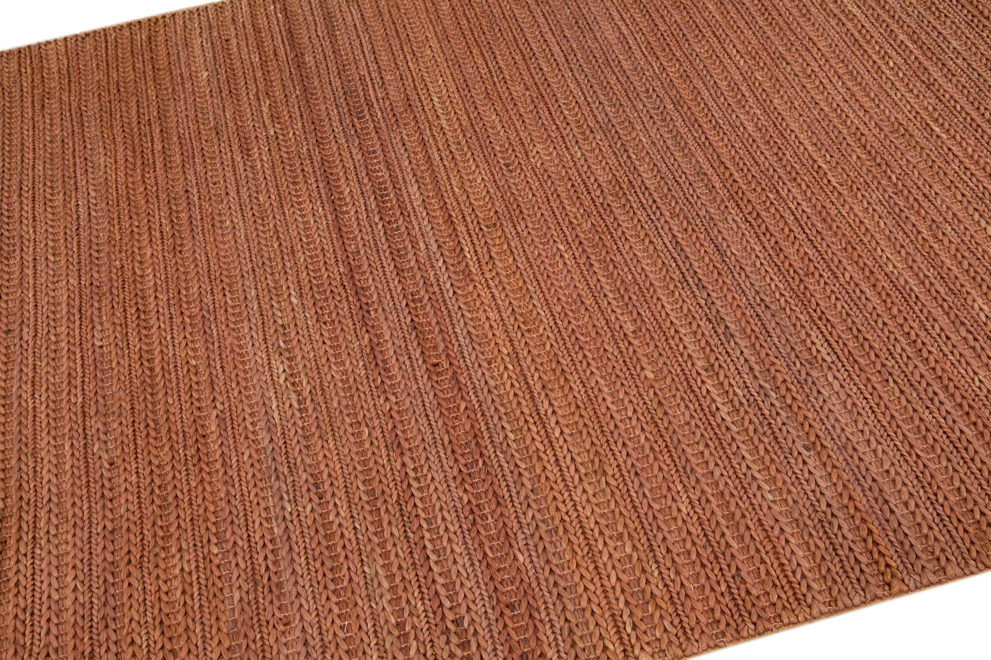 Organic Modern Modern Natural Texture Hand Woven Copper Jute & Cotton Area Rug For Sale