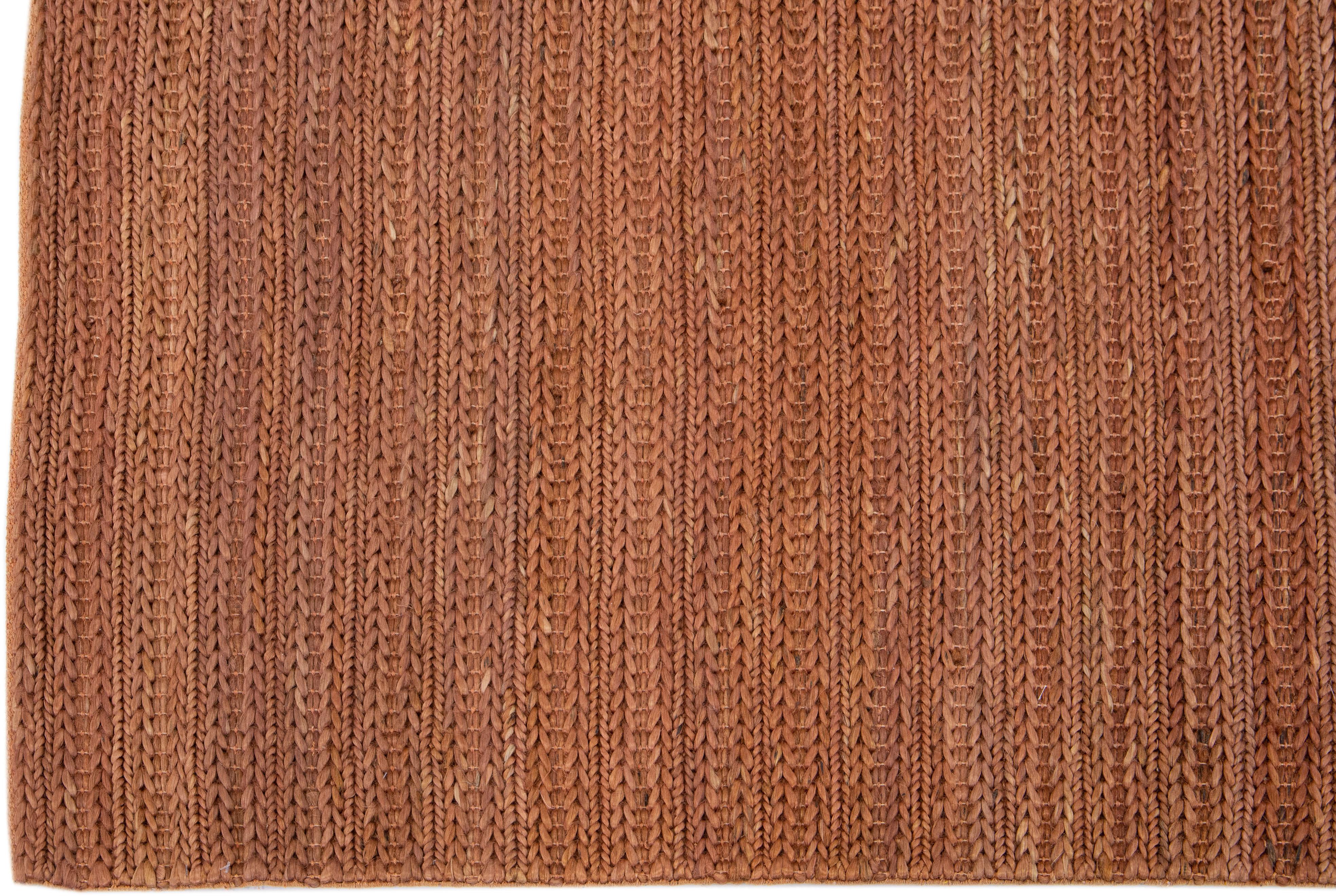 Beaded Modern Natural Texture Hand Woven Copper Jute & Cotton Area Rug For Sale