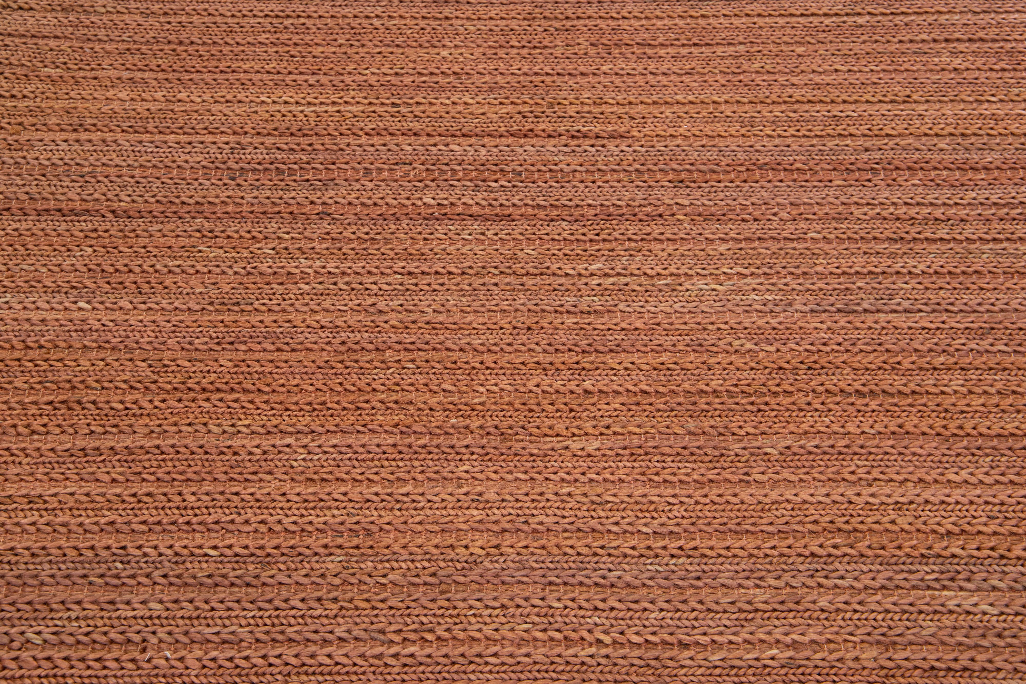 Modern Natural Texture Hand Woven Copper Jute & Cotton Area Rug In New Condition For Sale In Norwalk, CT