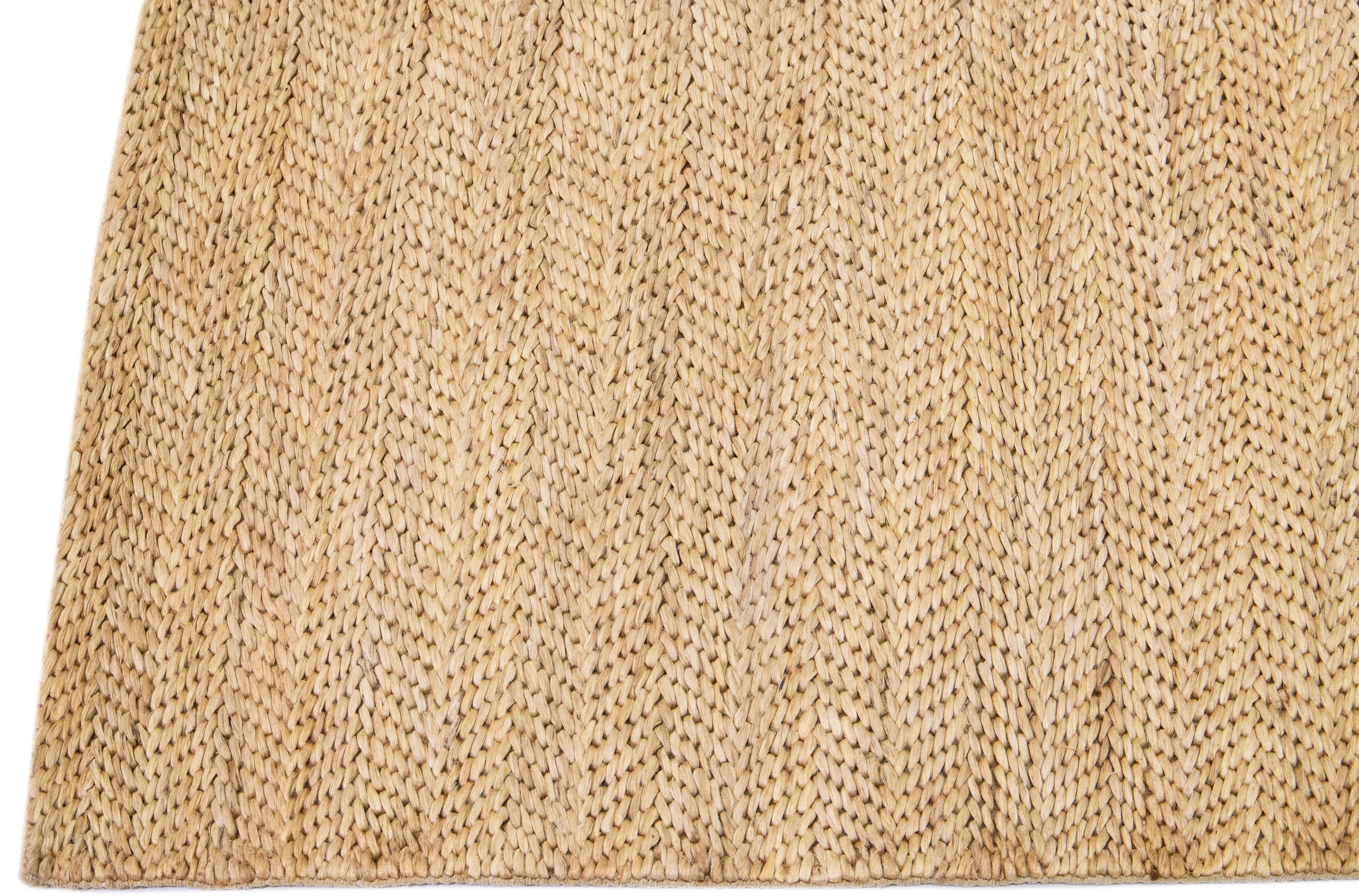 Indian Modern Natural Texture Hand Woven Jute & Cotton Area Rug For Sale