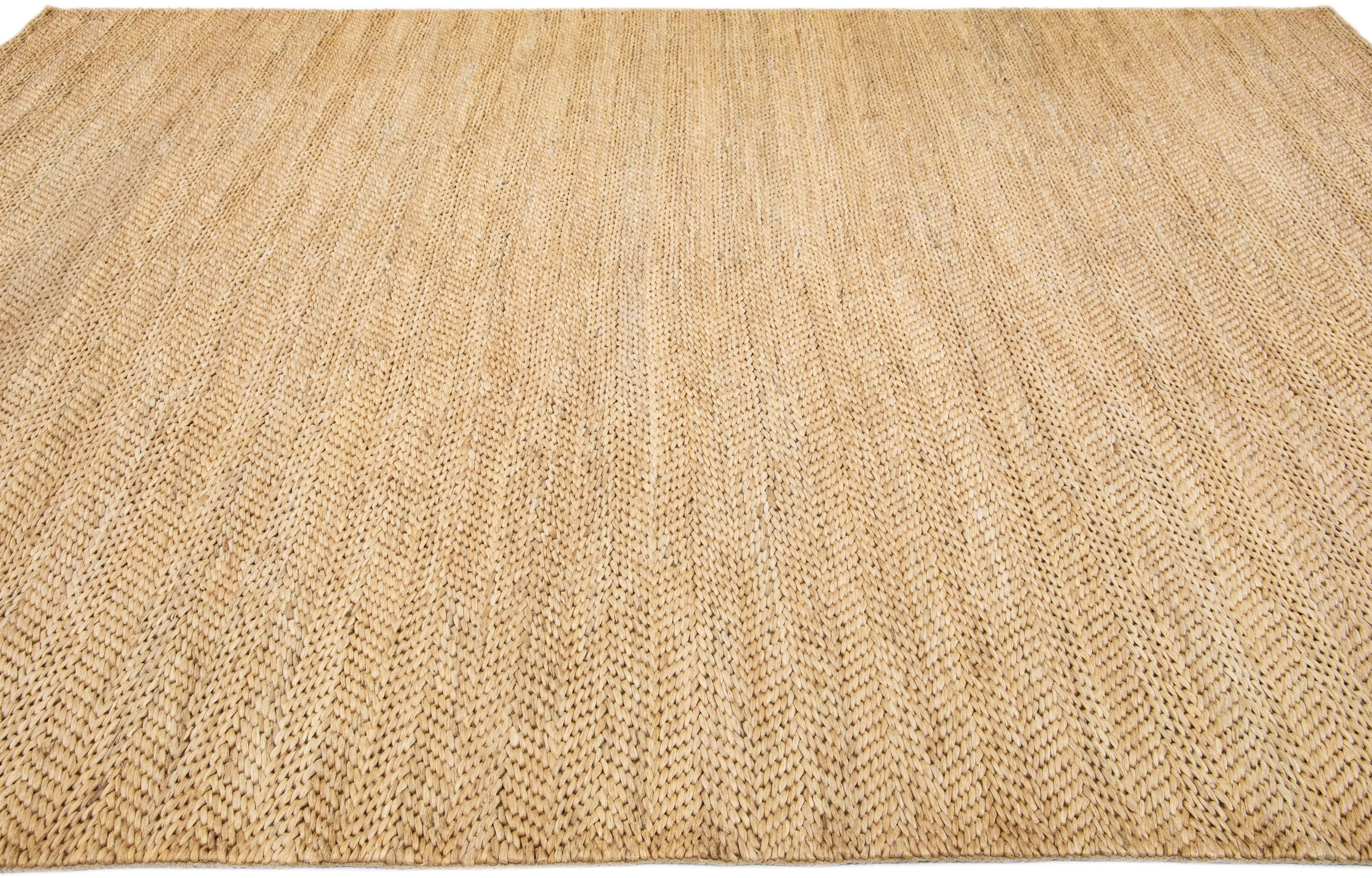 Beaded Modern Natural Texture Hand Woven Jute & Cotton Area Rug For Sale