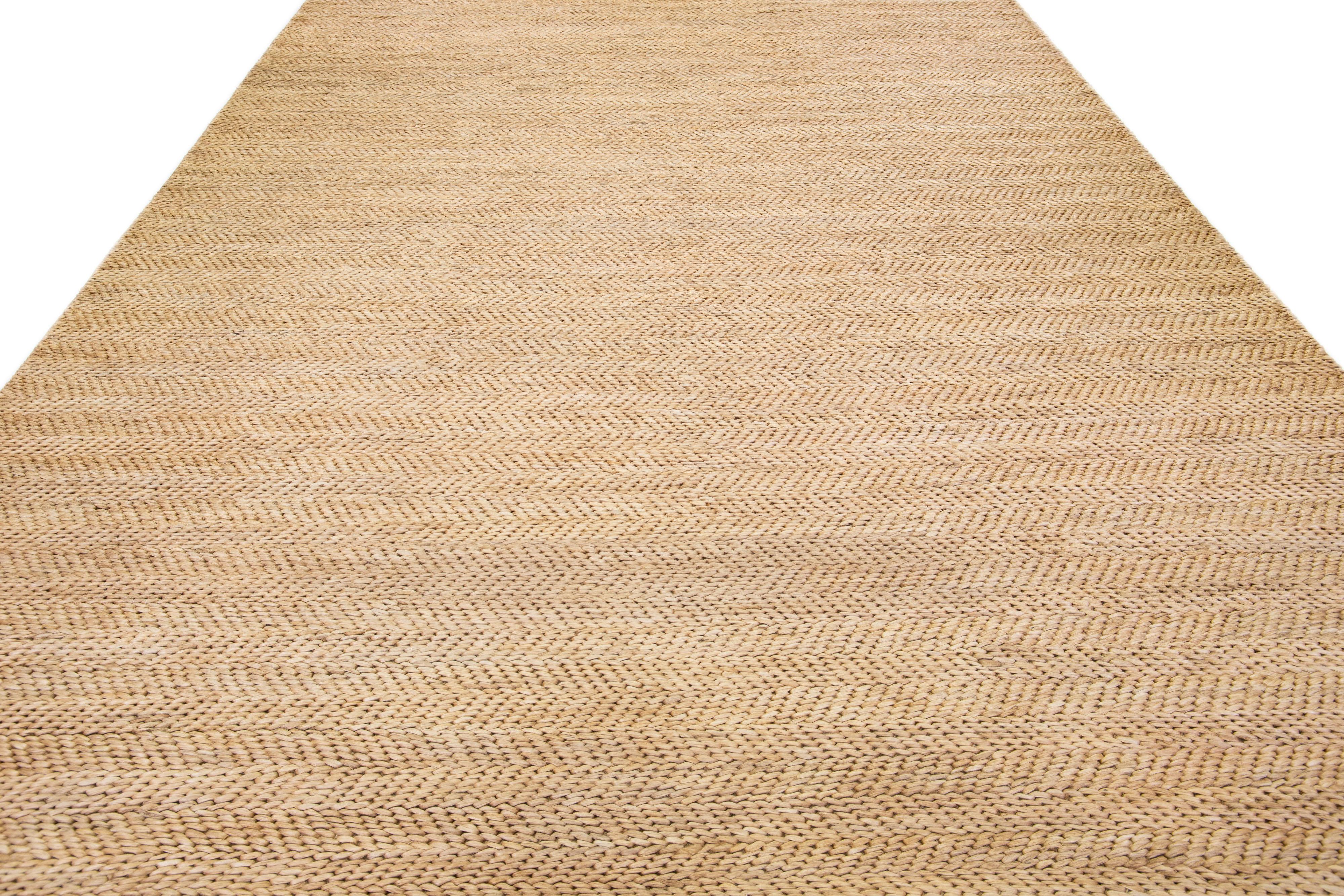 Modern Natural Texture Hand Woven Jute & Cotton Area Rug In New Condition For Sale In Norwalk, CT