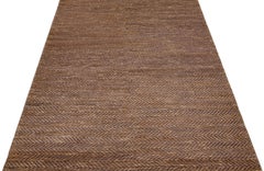 Modern Natural Texture Hand Woven Jute & Cotton Area Rug with Brown Color