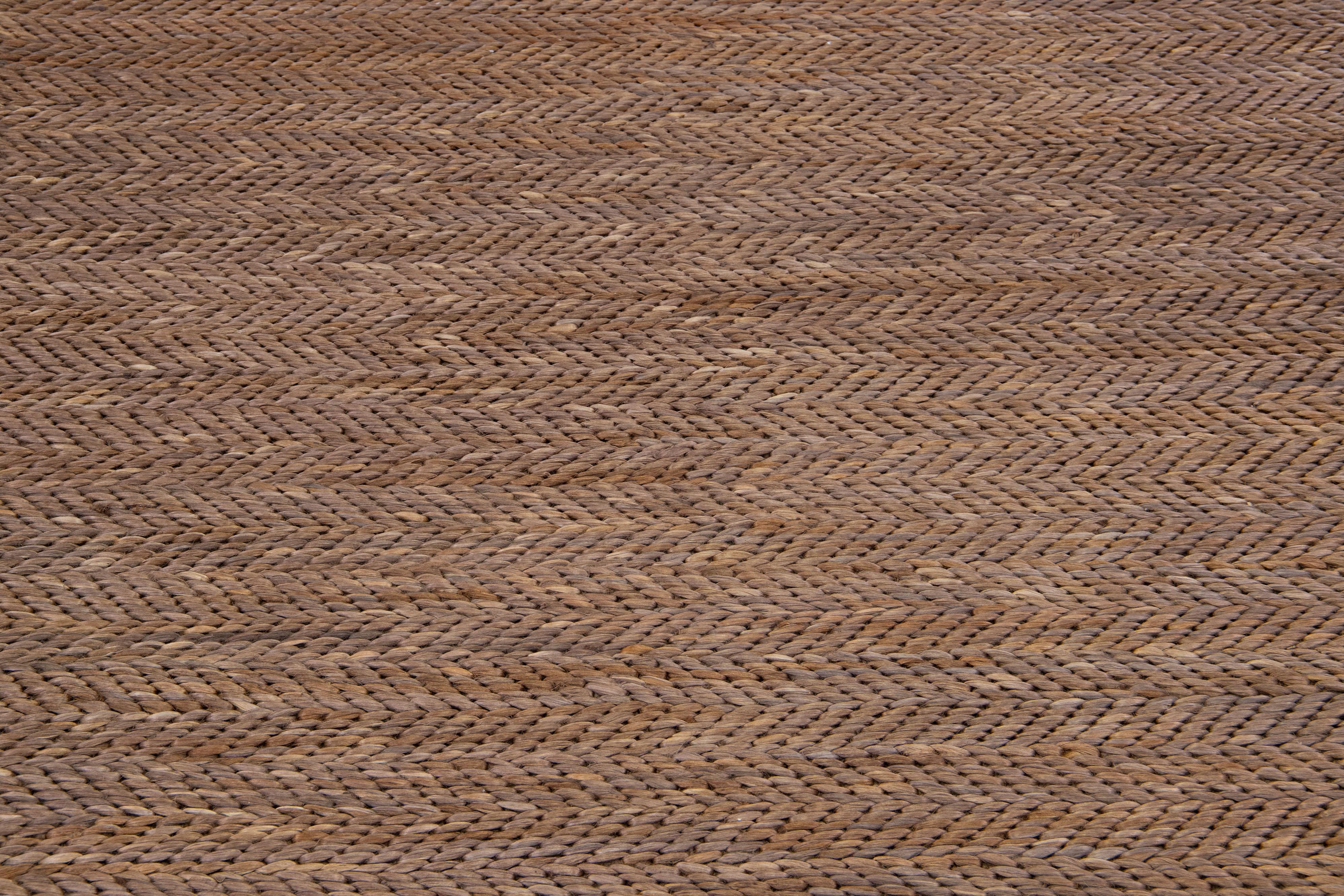 Modern Natural Texture Hand Woven Jute & Cotton Area Rug with Brown Color In New Condition For Sale In Norwalk, CT