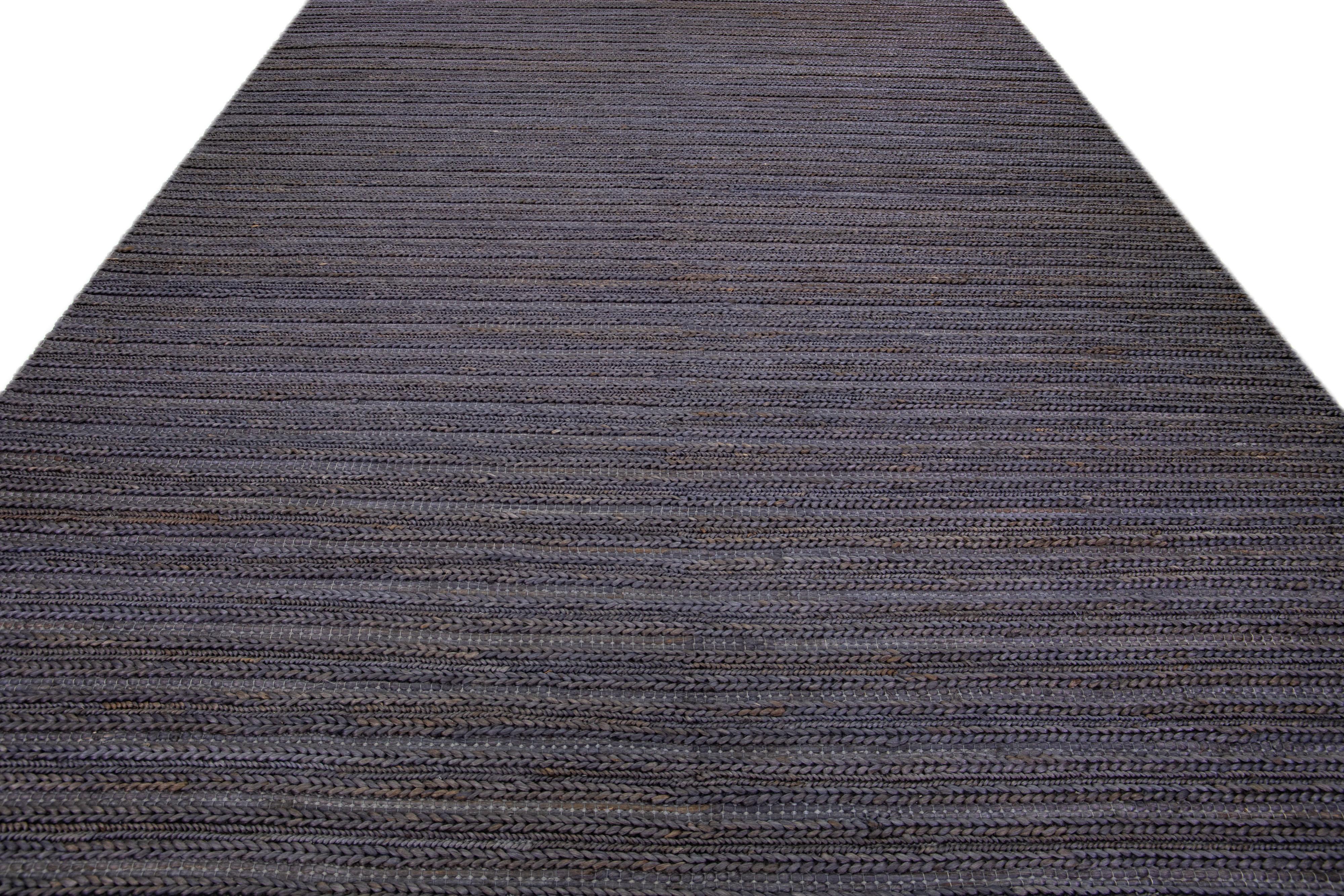 Organic Modern Modern Natural Texture Hand Woven Jute & Cotton Area Rug with Grey-Onyx Color For Sale