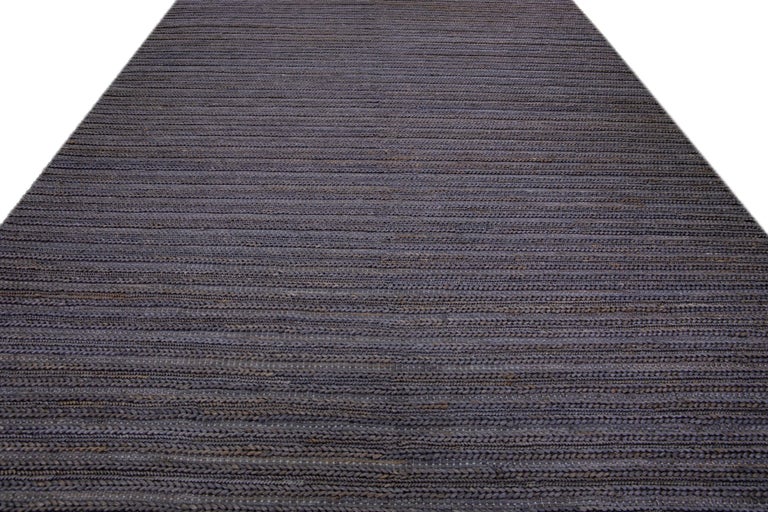 Modern Natural Texture Hand Woven Jute and Cotton Area Rug with Grey ...