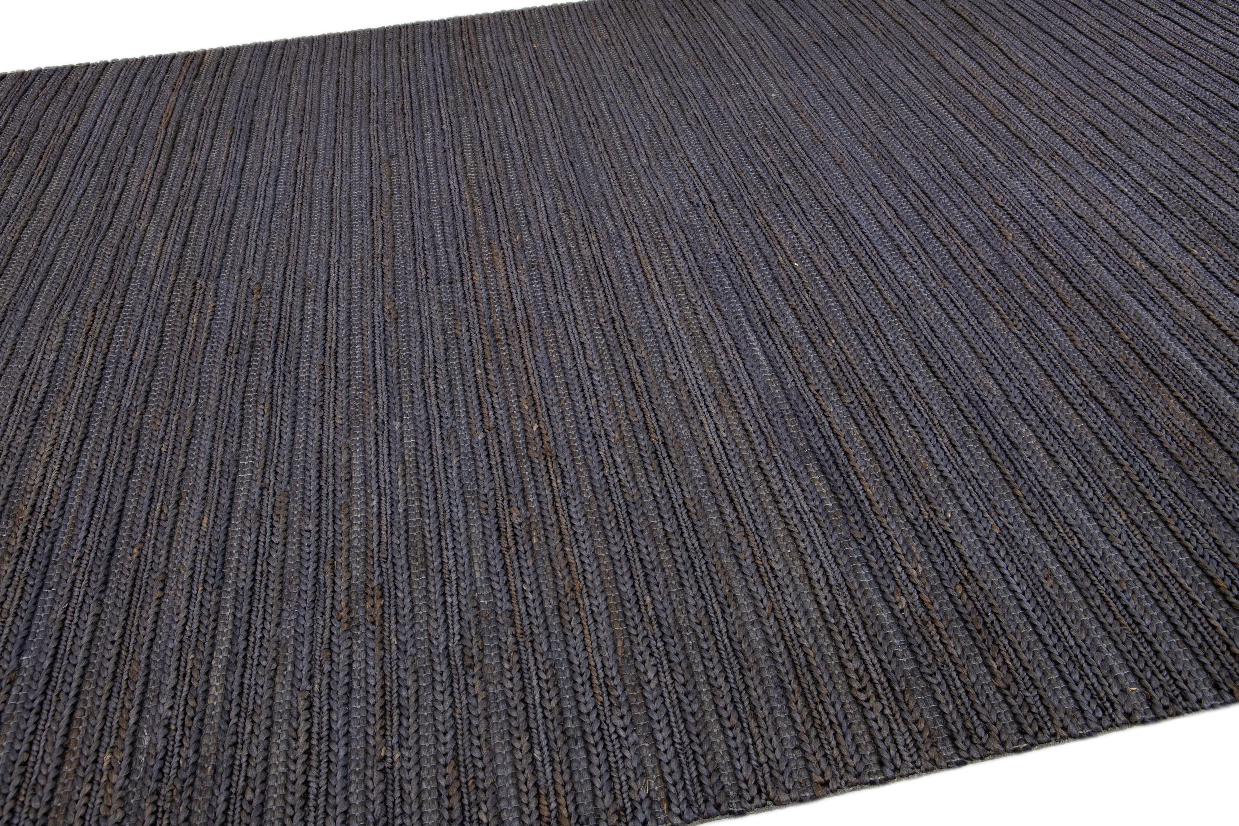 Beaded Modern Natural Texture Hand Woven Jute & Cotton Area Rug with Grey-Onyx Color For Sale
