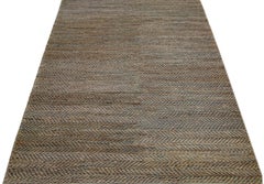 Modern Natural Texture Hand Woven Jute & Cotton Area Rug with Teal Color