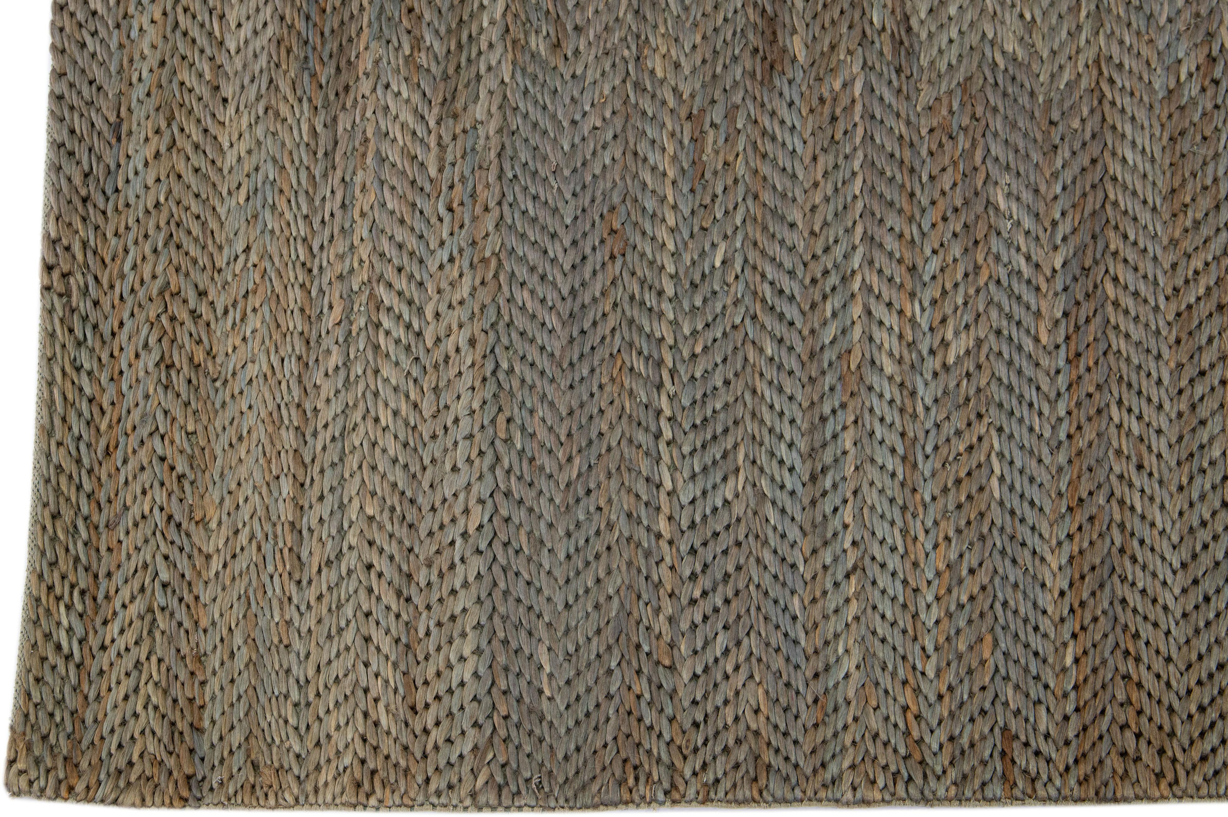 Beaded Modern Natural Texture Hand Woven Jute & Cotton Area Rug with Teal Color For Sale