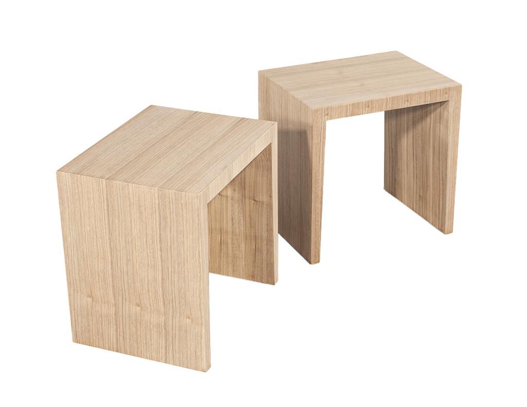 Modern Natural Walnut Console Set with Stools For Sale 11