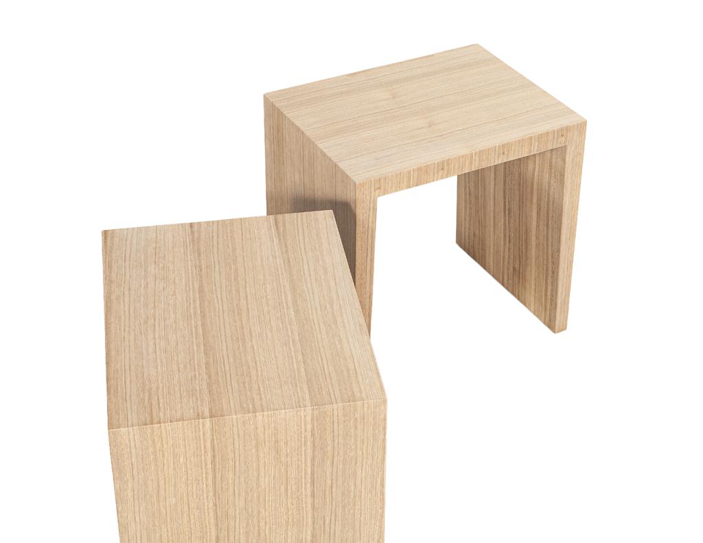 Modern Natural Walnut Console Set with Stools For Sale 12