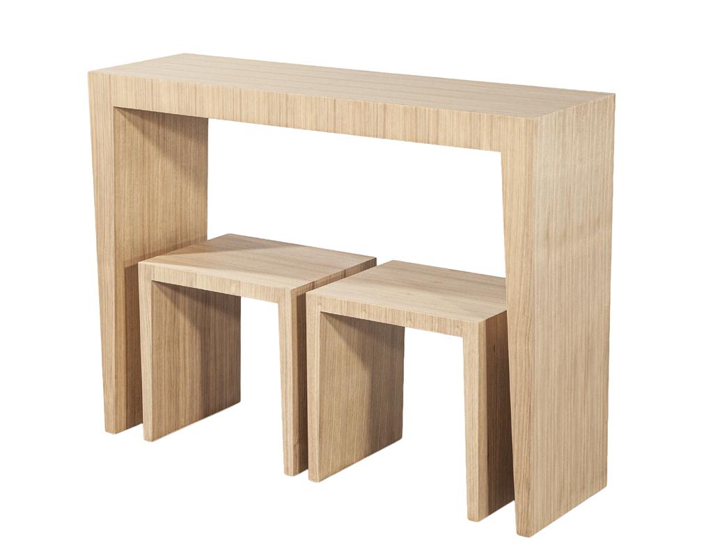 Hand-Crafted Modern Natural Walnut Console Set with Stools For Sale