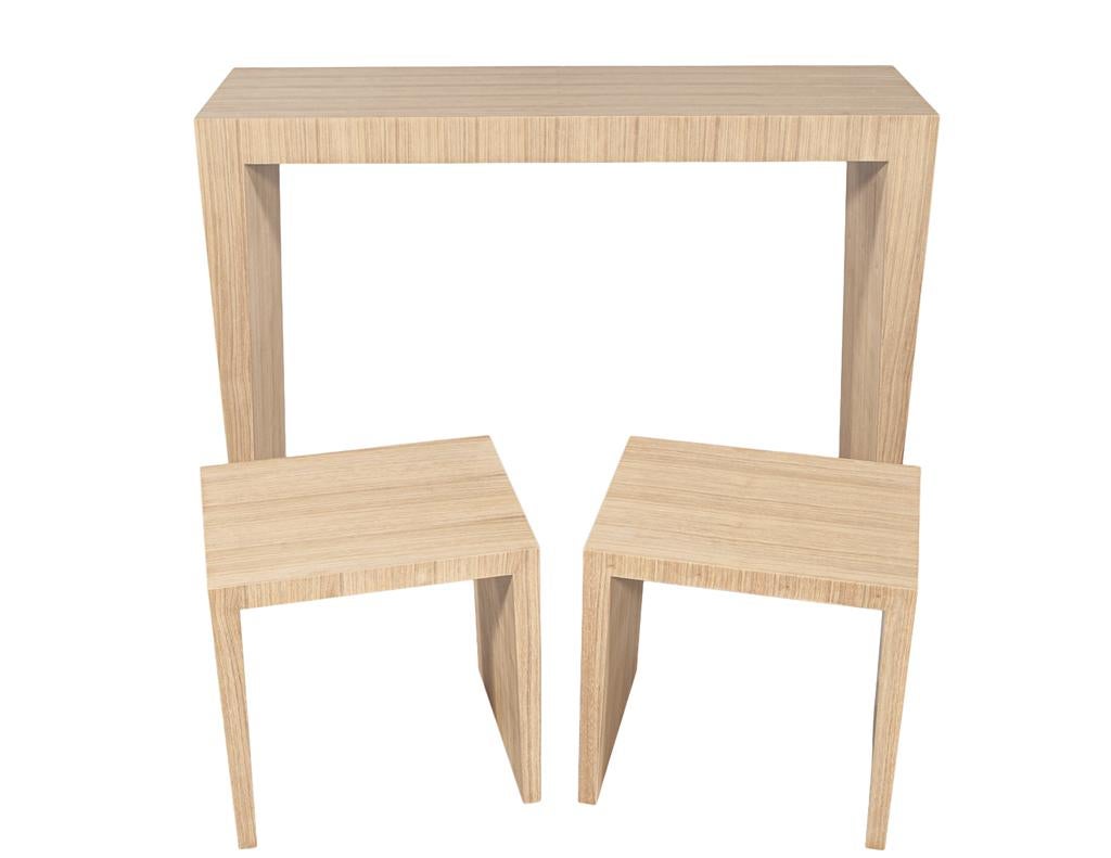 Modern Natural Walnut Console Set with Stools For Sale 1