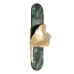 Modern Nature Inspired Wall Lamp Leaf Shape Sconce, Green Marble & Gold Details