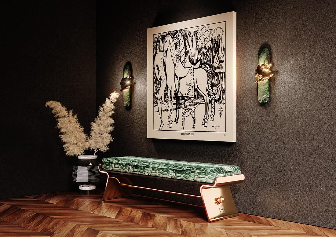 Poli Applique murale Modernity Nature Shape Leaf Sconce, Green Marble & Gold Details (en anglais) en vente