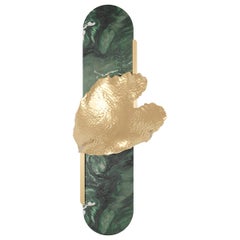 Modern Nature Inspired Wall Lamp Leaf Shape Sconce, Green Marble & Gold Details