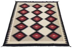 Modern Navajo Style Flatweave Geometric Diamond Wool Rug In Cream 9x12
