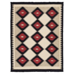 Modern Navajo Style Flatweave Geometric Diamond Wool Rug In Cream 9x12
