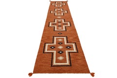 Tappeto in lana annodato a mano in stile Navajo moderno - Disegno a croce geometrica in terracotta