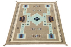Modern Navajo-Style Handmade Wool Area Rug - Geometric Turquoise & Earth Tones