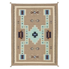 Modern Navajo-Style Handmade Wool Area Rug - Geometric Turquoise & Earth Tones