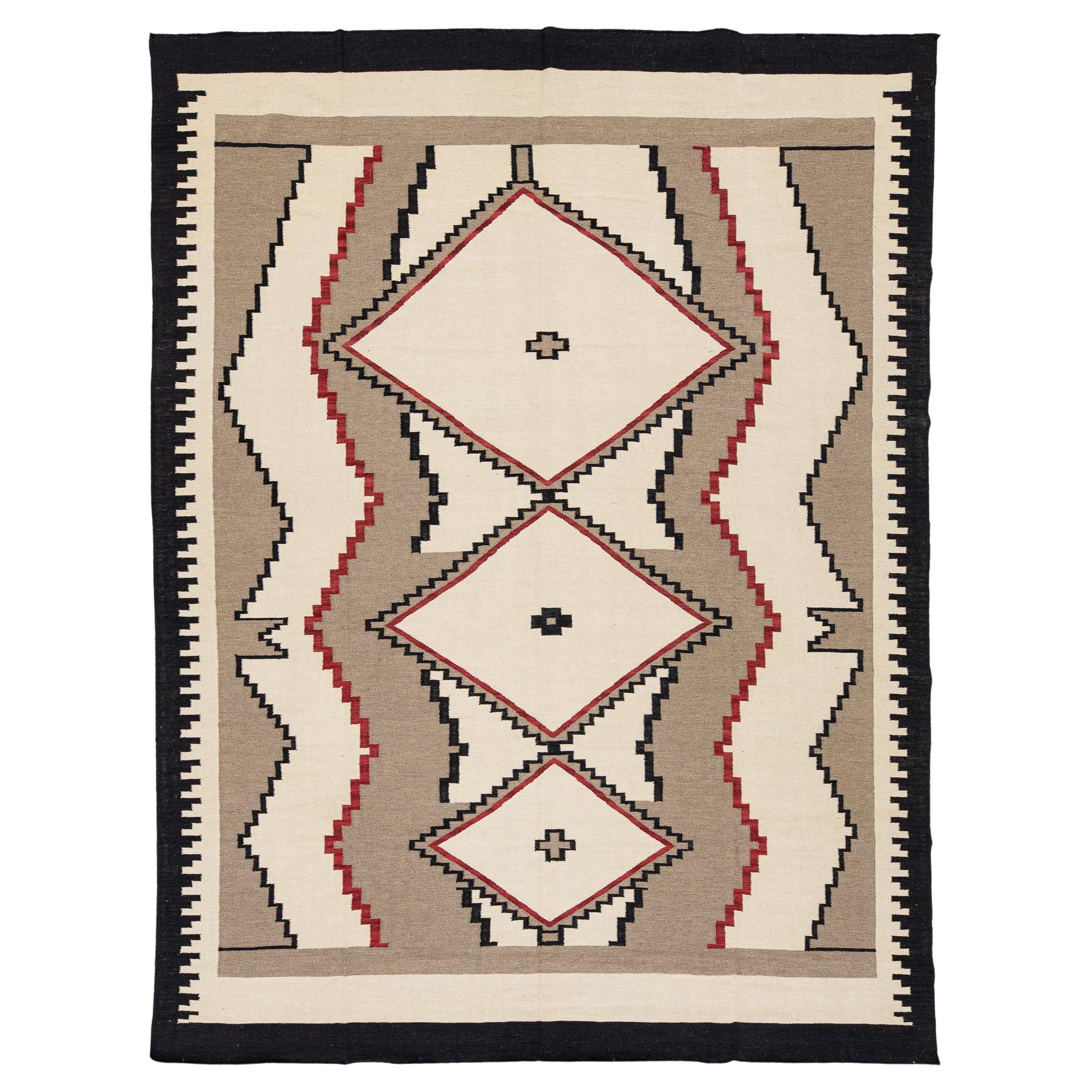 Modern Navajo-Style Wool Area Rug – Geometric Ganado & Klagetoh Inspired Design