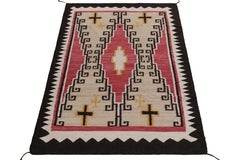 Modern Navajo Tribal Kilim Rug in Red, Beige-Brown, Off-White Geometric Pattern
