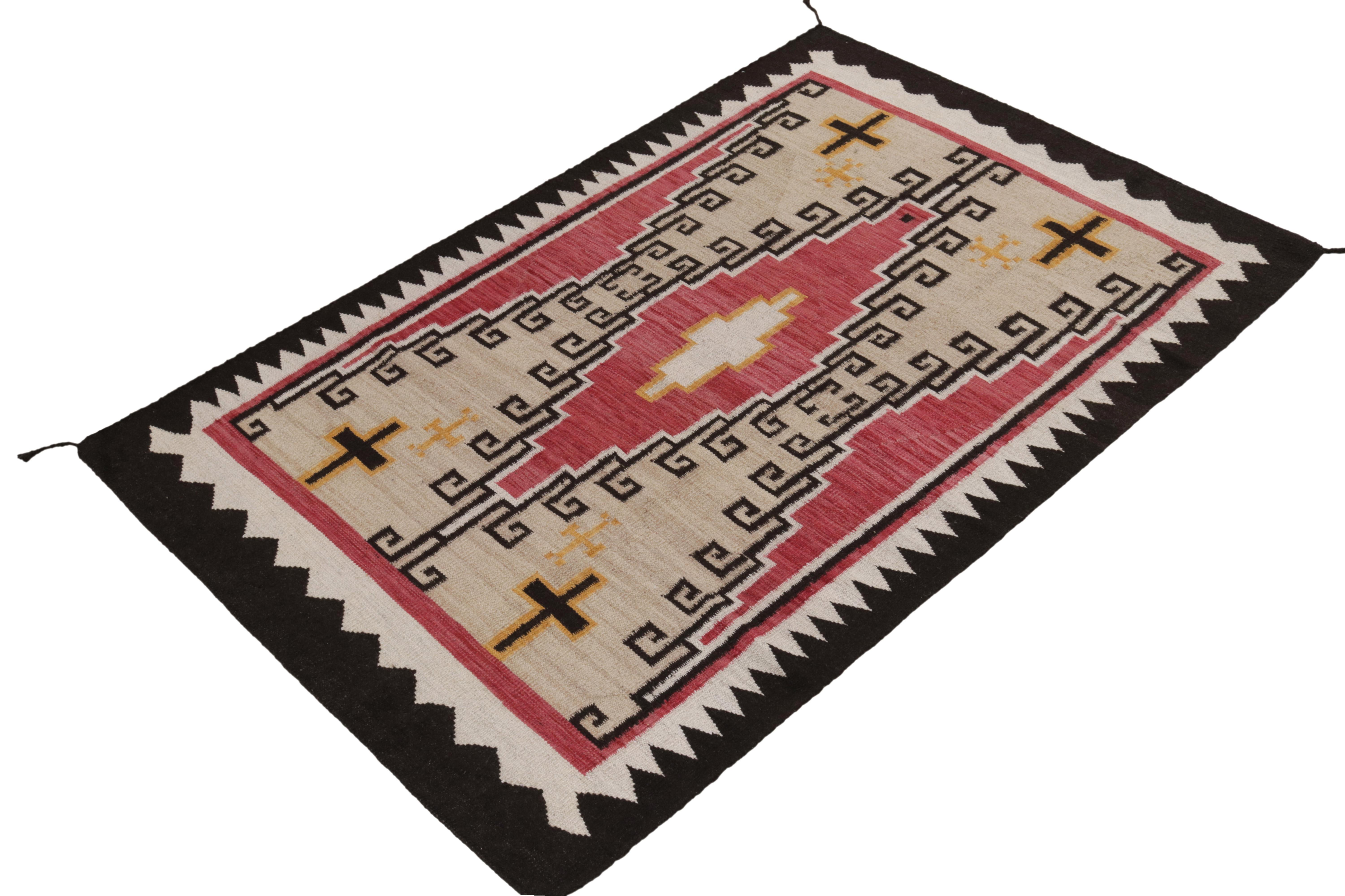 Turkish Modern Navajo Tribal Kilim Rug in Red, Beige-Brown, Off-White Geometric Pattern For Sale