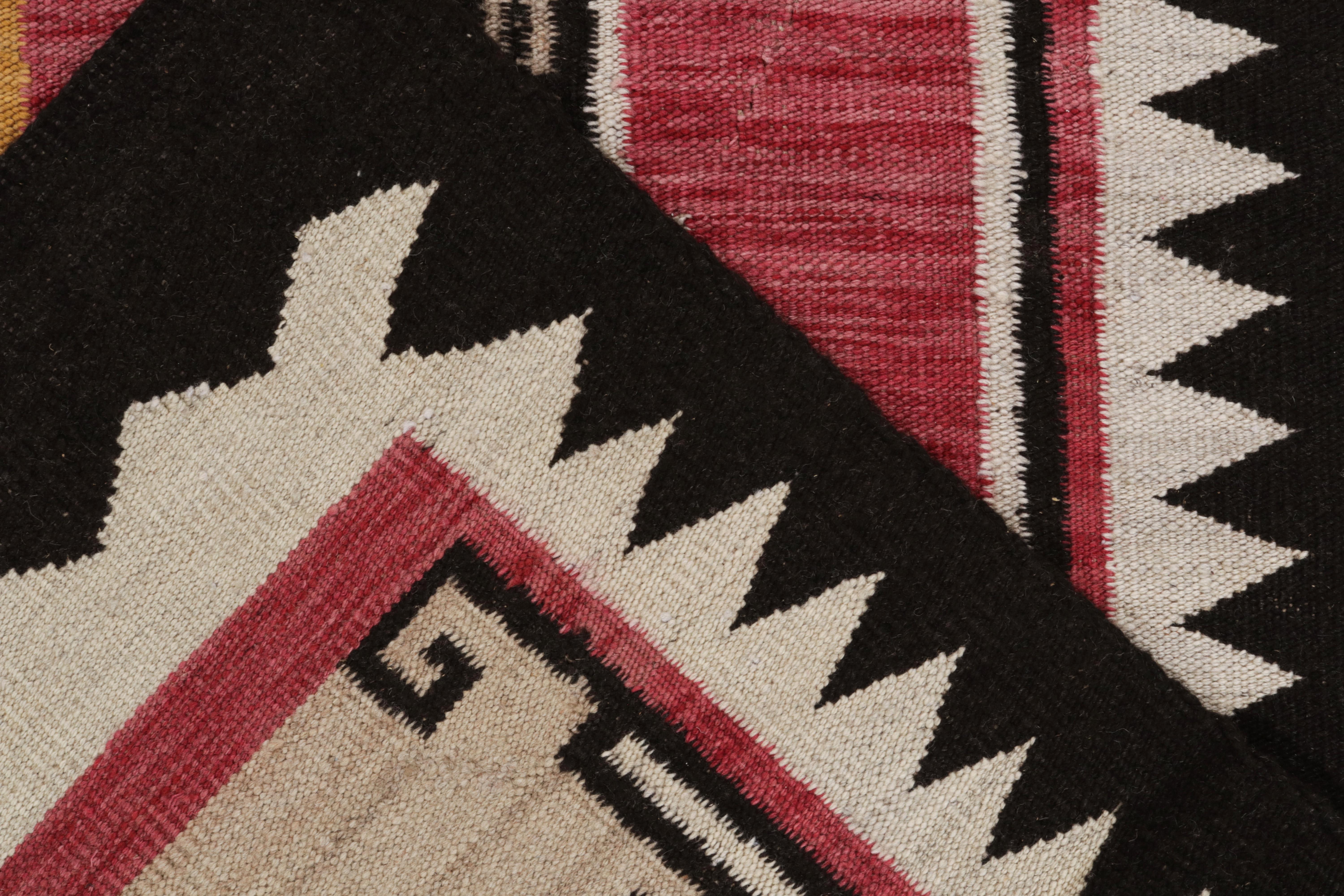 Contemporary Modern Navajo Tribal Kilim Rug in Red, Beige-Brown, Off-White Geometric Pattern For Sale