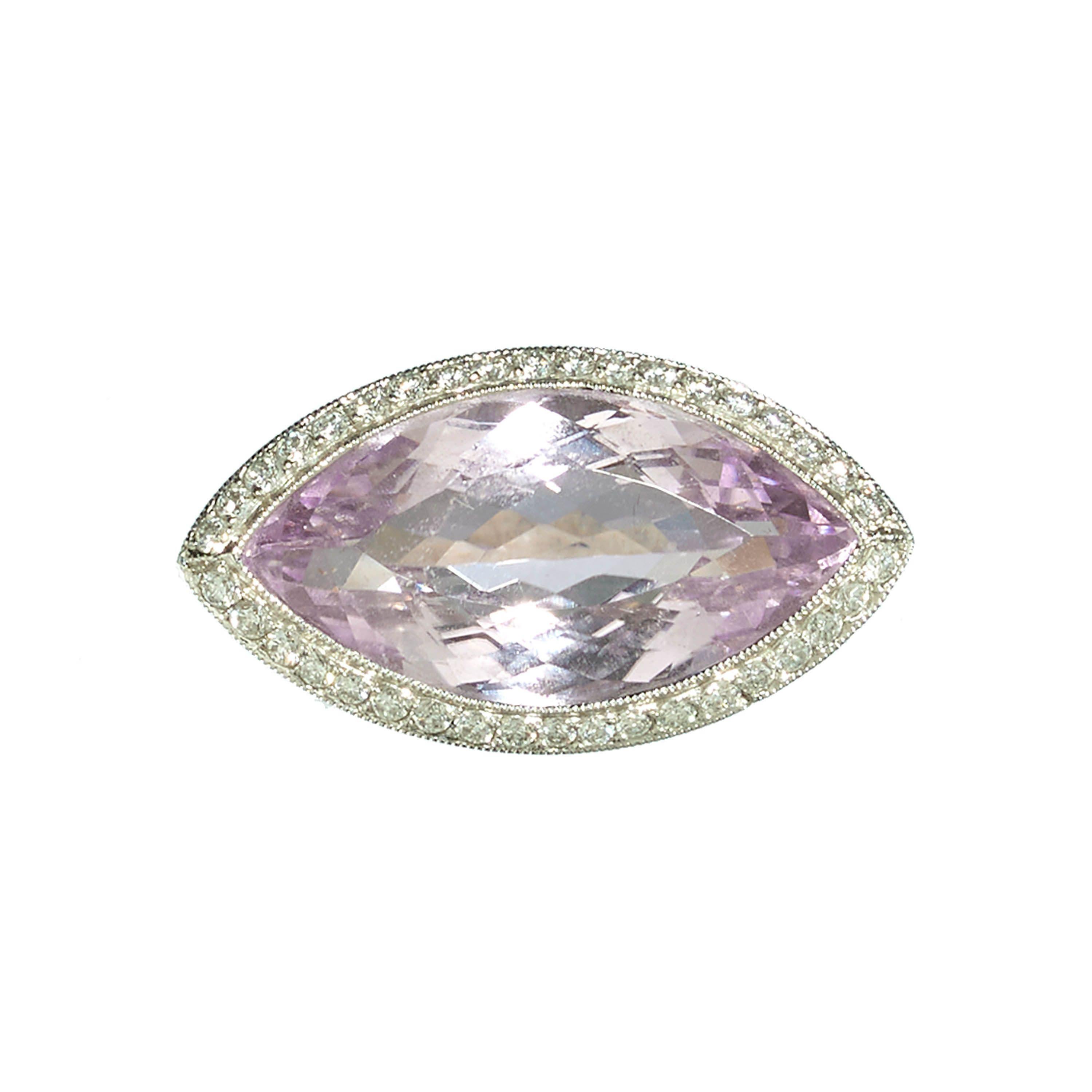 Modern Navette Kunzite, Diamond And Platinum Dress Ring In New Condition For Sale In London, GB
