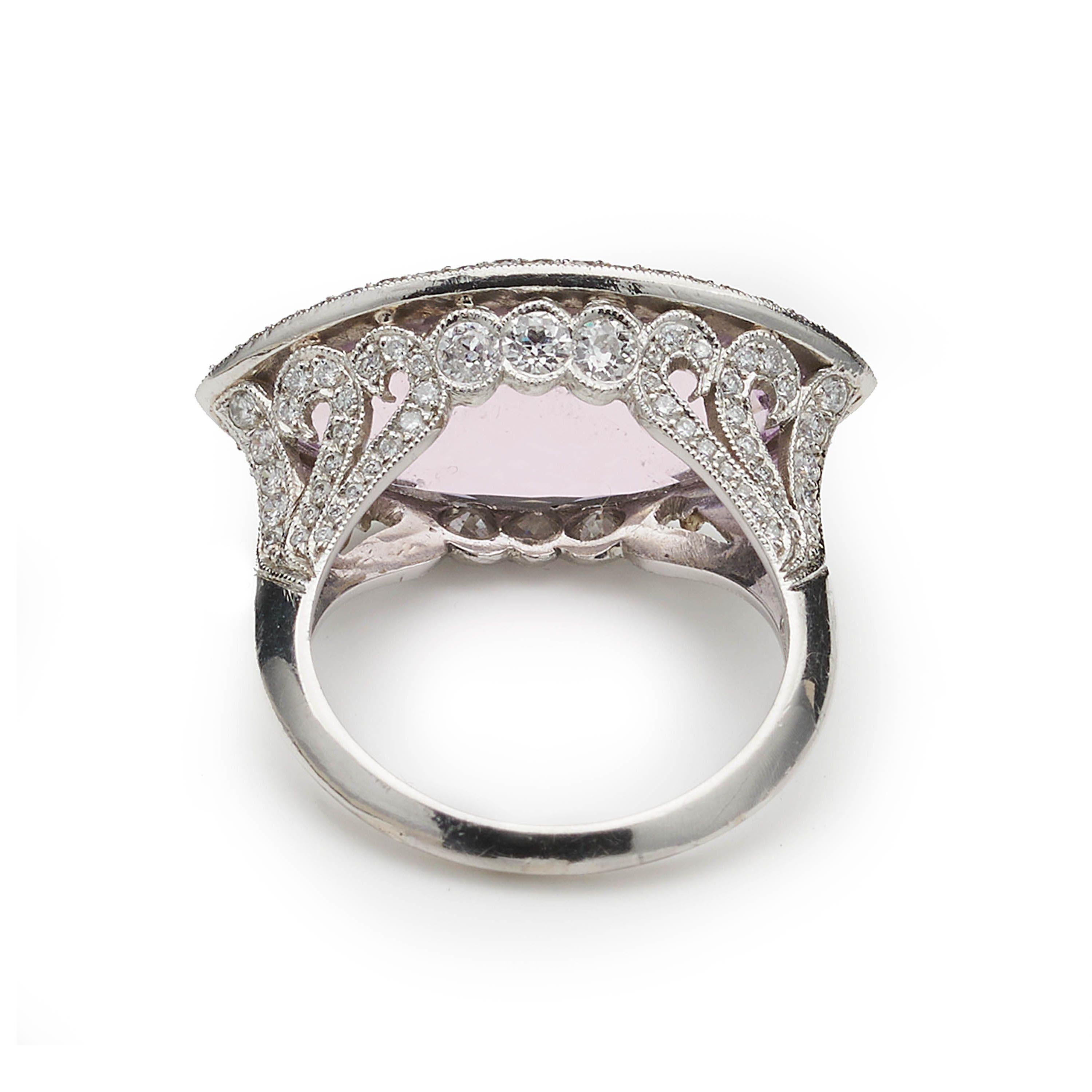 Women's Modern Navette Kunzite, Diamond And Platinum Dress Ring For Sale