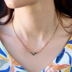 Modern Navette Sapphire Diamonds 18 Karat Yellow Gold Necklace