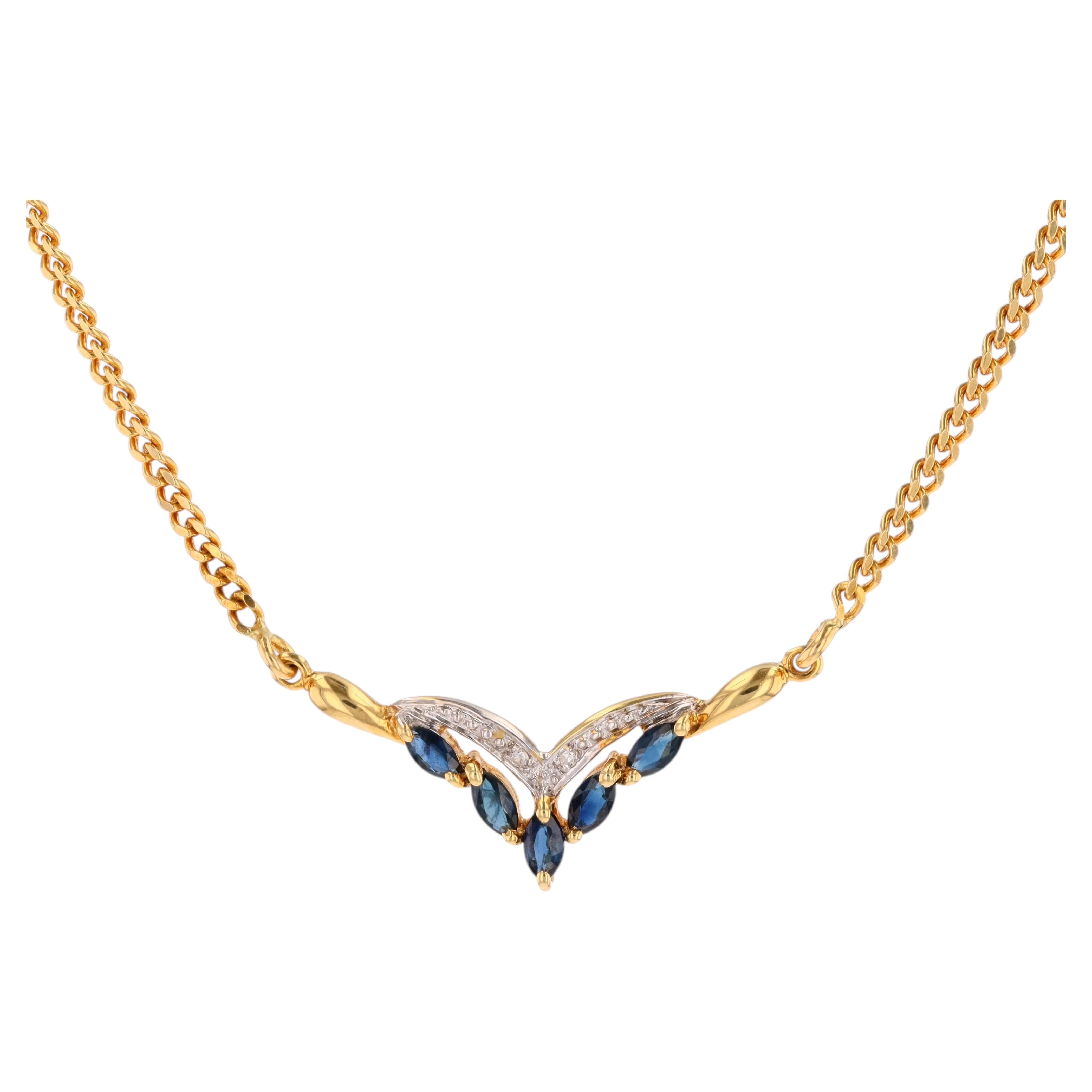 Collier moderne « Navette » en or jaune 18 carats, avec saphirs et diamants