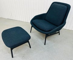 Modern Navy Blue Field Lounge Chair & Ottoman