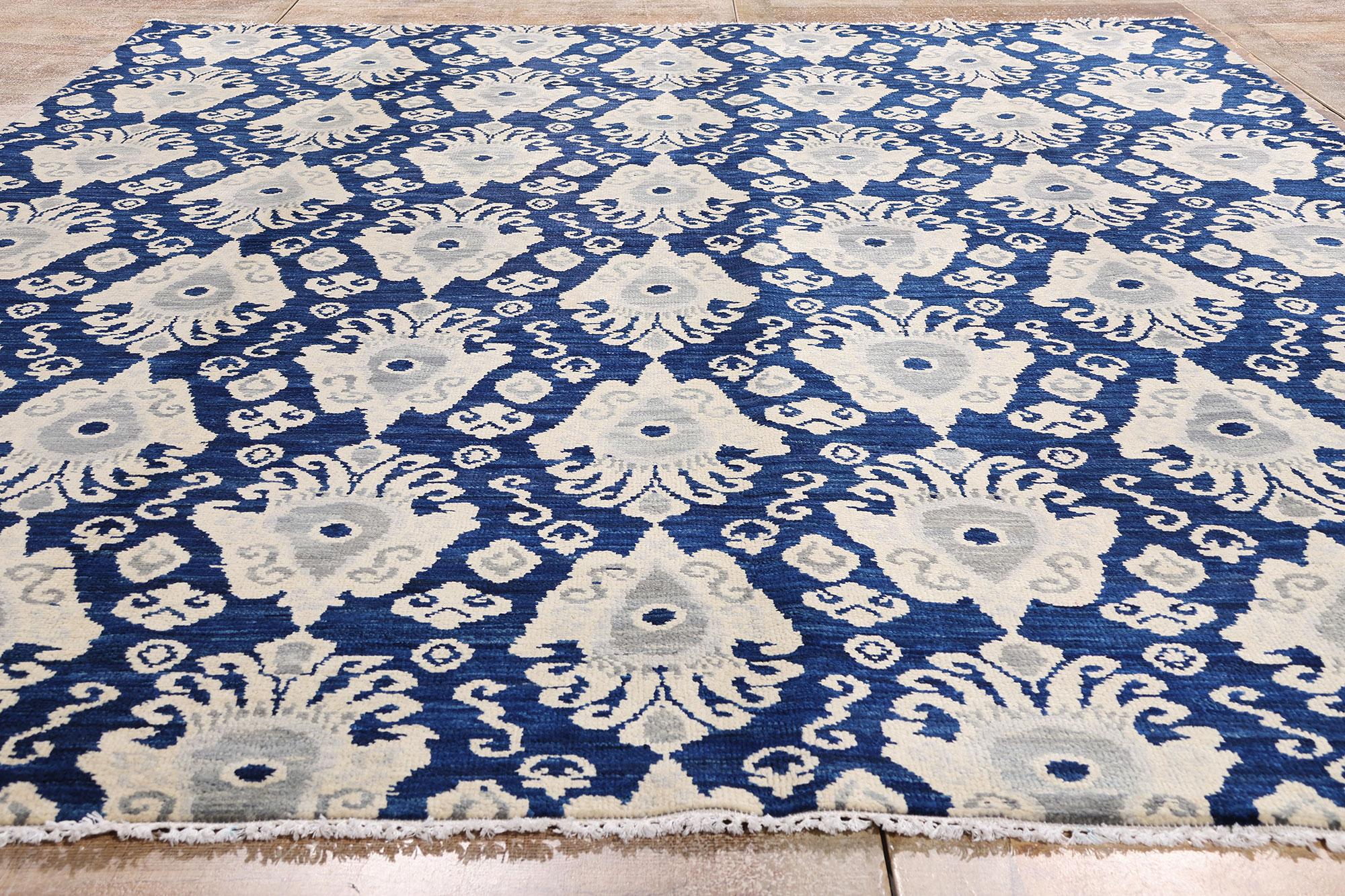 Alfombra moderna Ikat azul marino, la elegancia contemporánea se une al chic global Siglo XXI y contemporáneo en venta