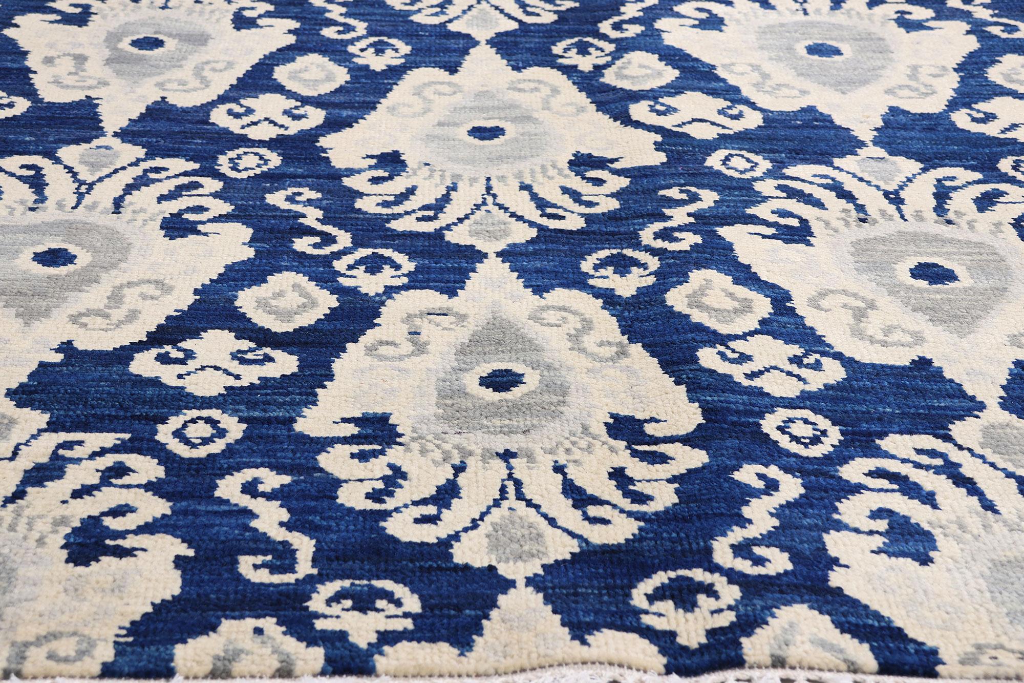 Alfombra moderna Ikat azul marino, la elegancia contemporánea se une al chic global Lana en venta