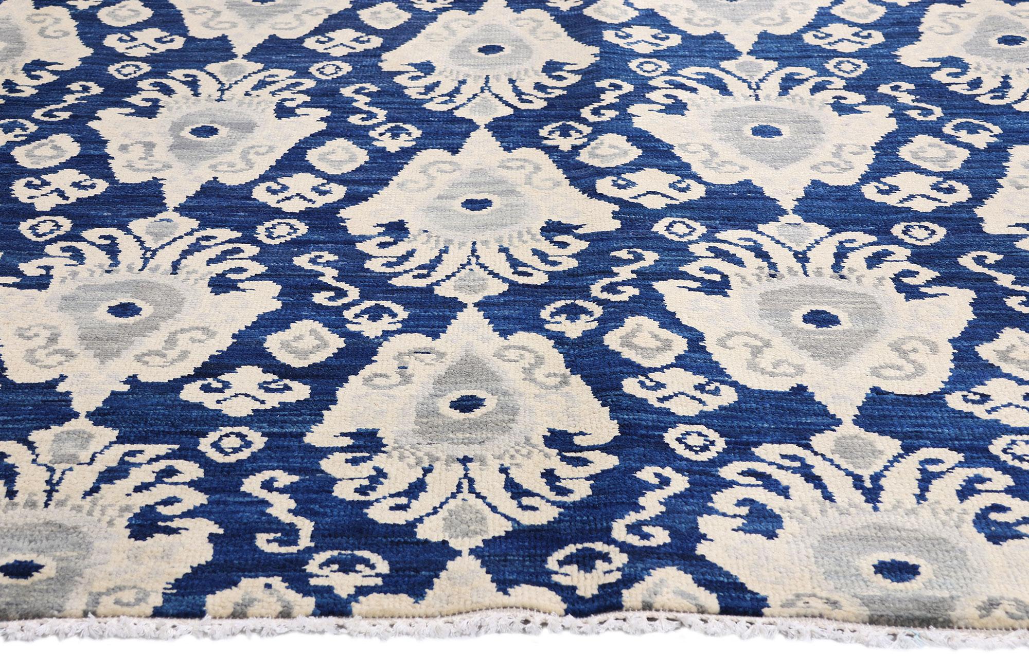 Alfombra moderna Ikat azul marino, la elegancia contemporánea se une al chic global en venta 1
